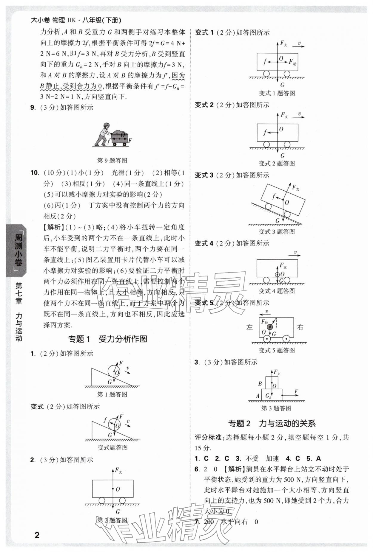 2026年万唯中考大小卷八年级物理下册沪科版&nbsp;参考答案第2页