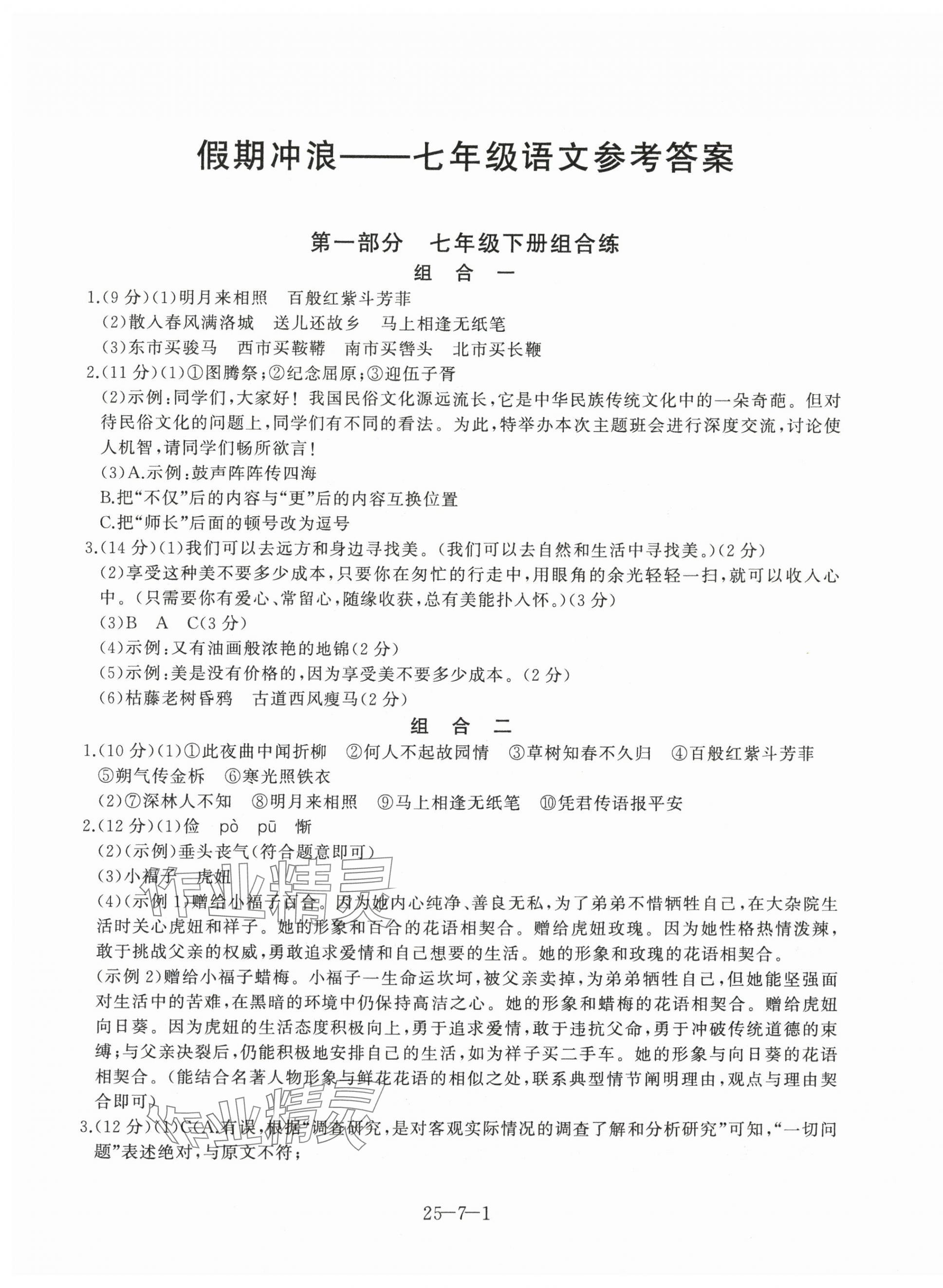2025年假期沖浪合肥工業(yè)大學(xué)出版社七年級語文人教版 第1頁