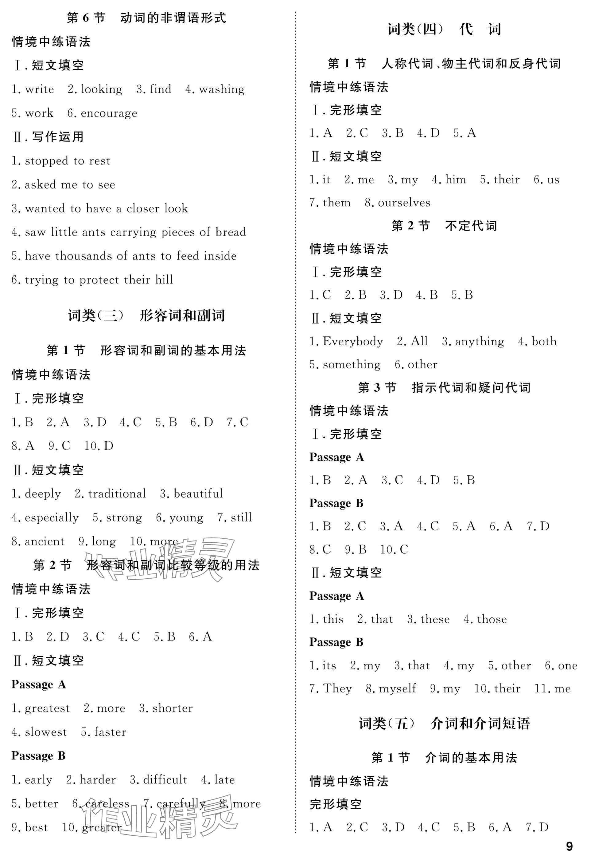 2025年湖北专版指点中考英语 参考答案第9页