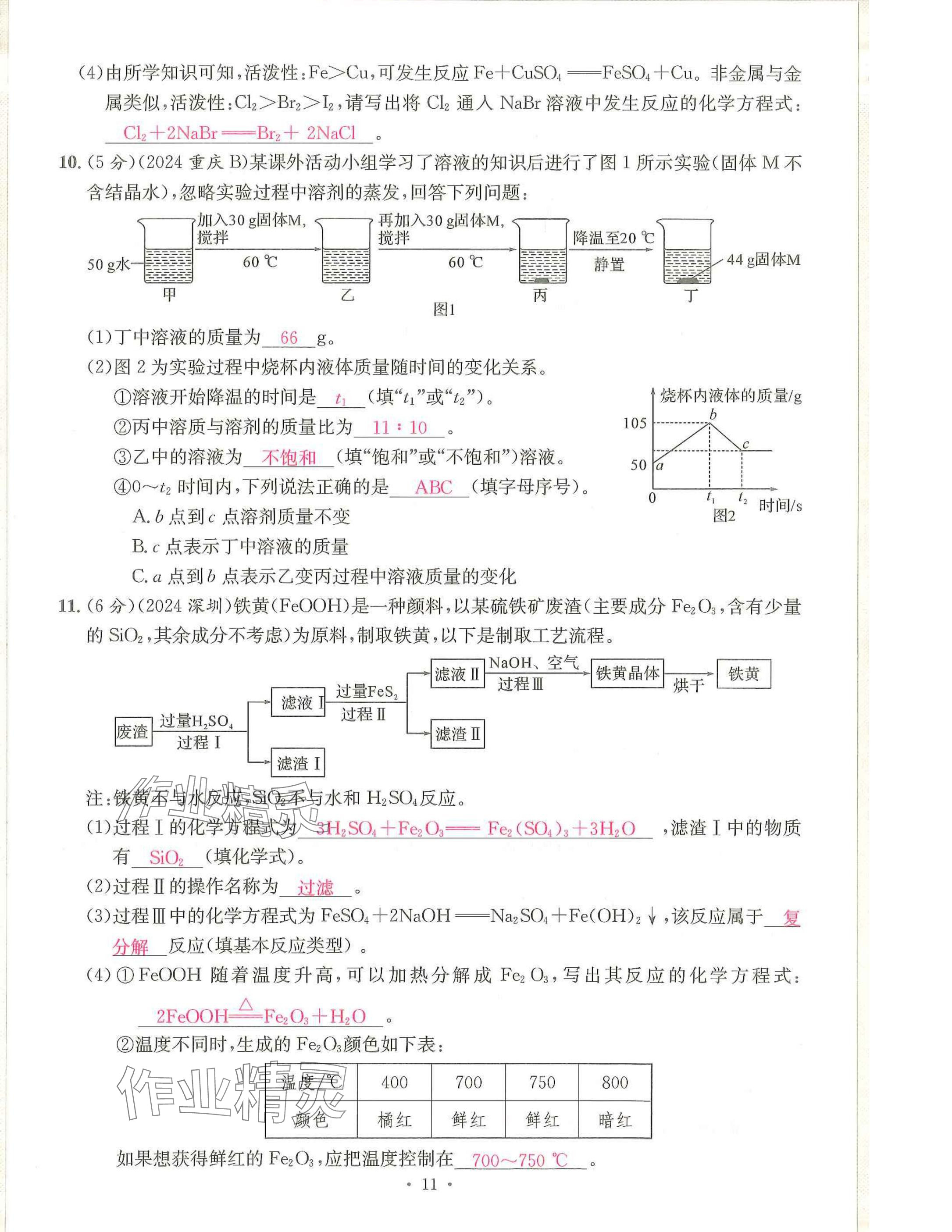2025年一品中考化學武漢專版 參考答案第11頁