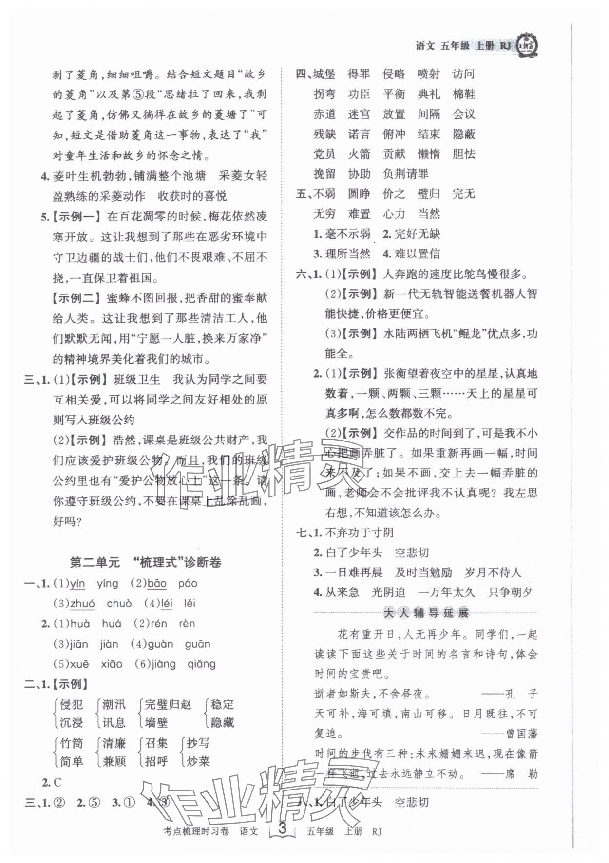 2023年王朝霞考点梳理时习卷五年级语文上册人教版 第3页