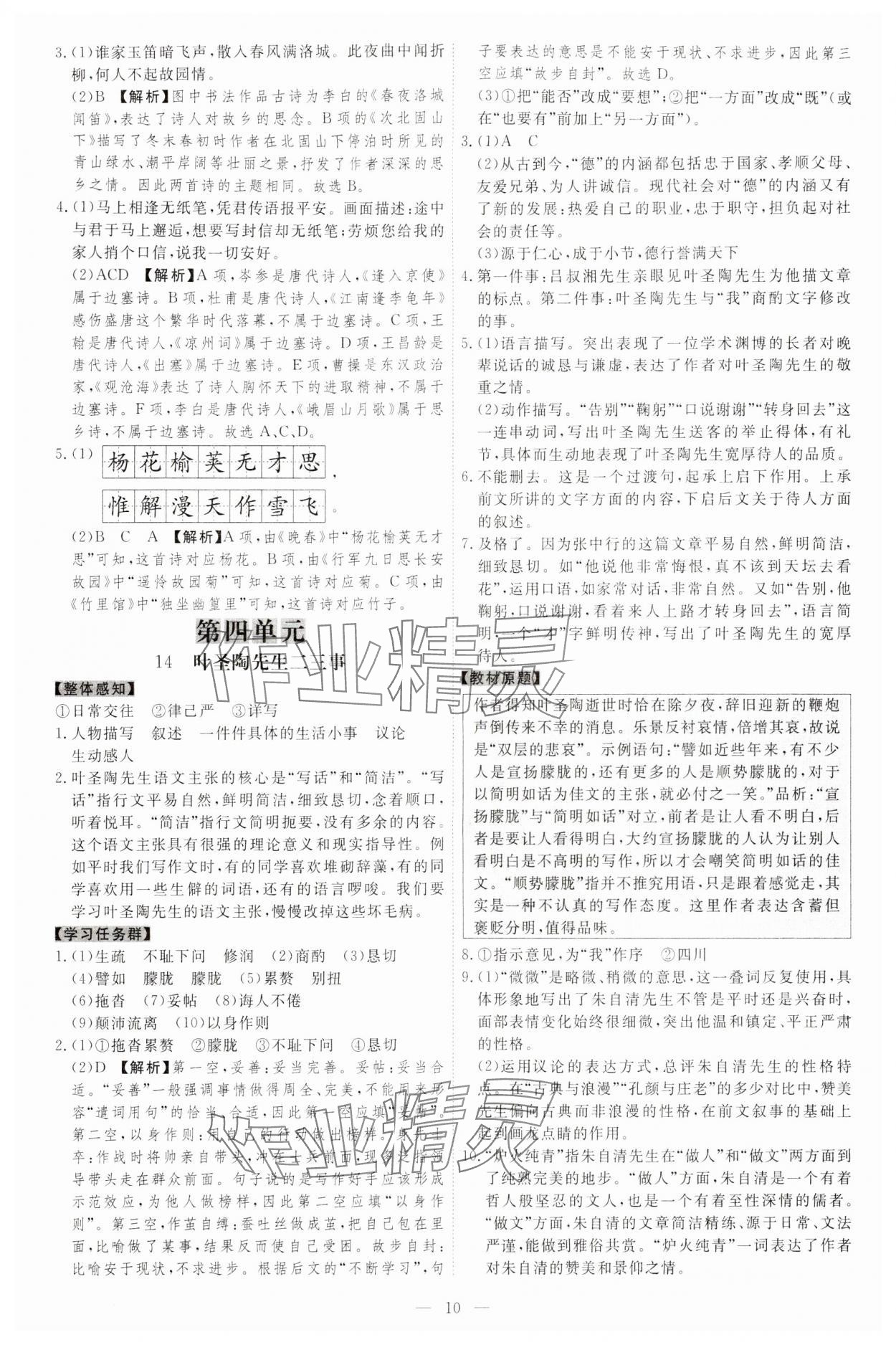 2024年同步?jīng)_刺七年級語文下冊人教版 參考答案第10頁