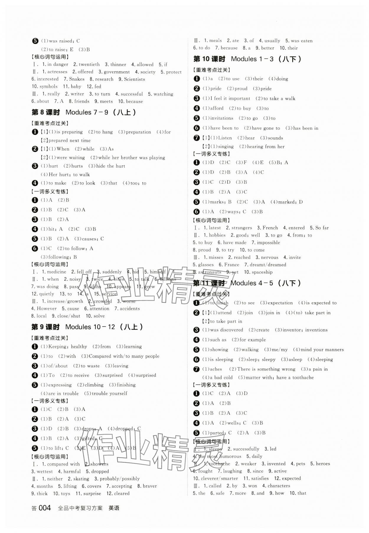 2024年全品中考復(fù)習(xí)方案英語備考手冊外研版浙江專版 參考答案第3頁