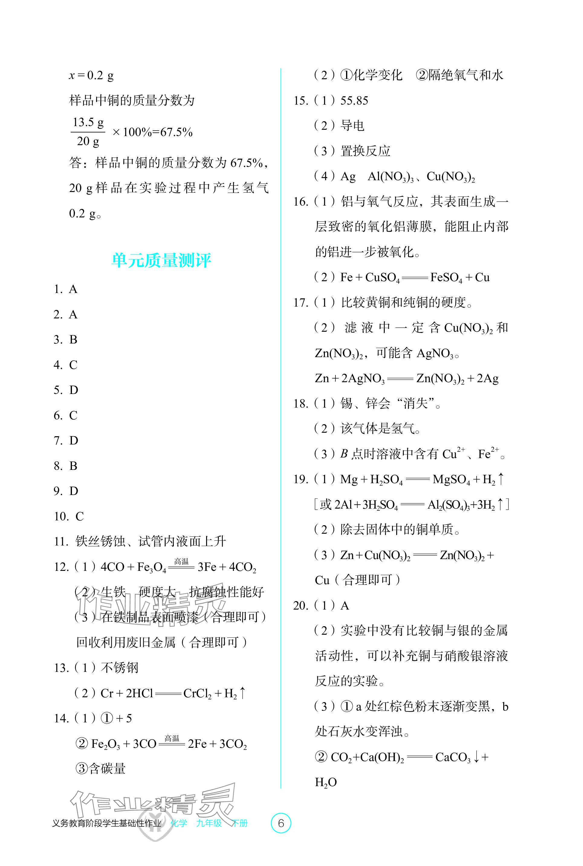 2024年學(xué)生基礎(chǔ)性作業(yè)九年級(jí)化學(xué)下冊(cè)人教版 參考答案第6頁(yè)