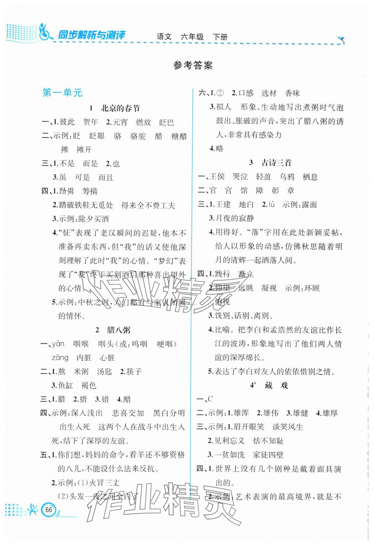 2025年人教金學(xué)典同步解析與測(cè)評(píng)六年級(jí)語(yǔ)文下冊(cè)人教版福建專(zhuān)版 參考答案第1頁(yè)