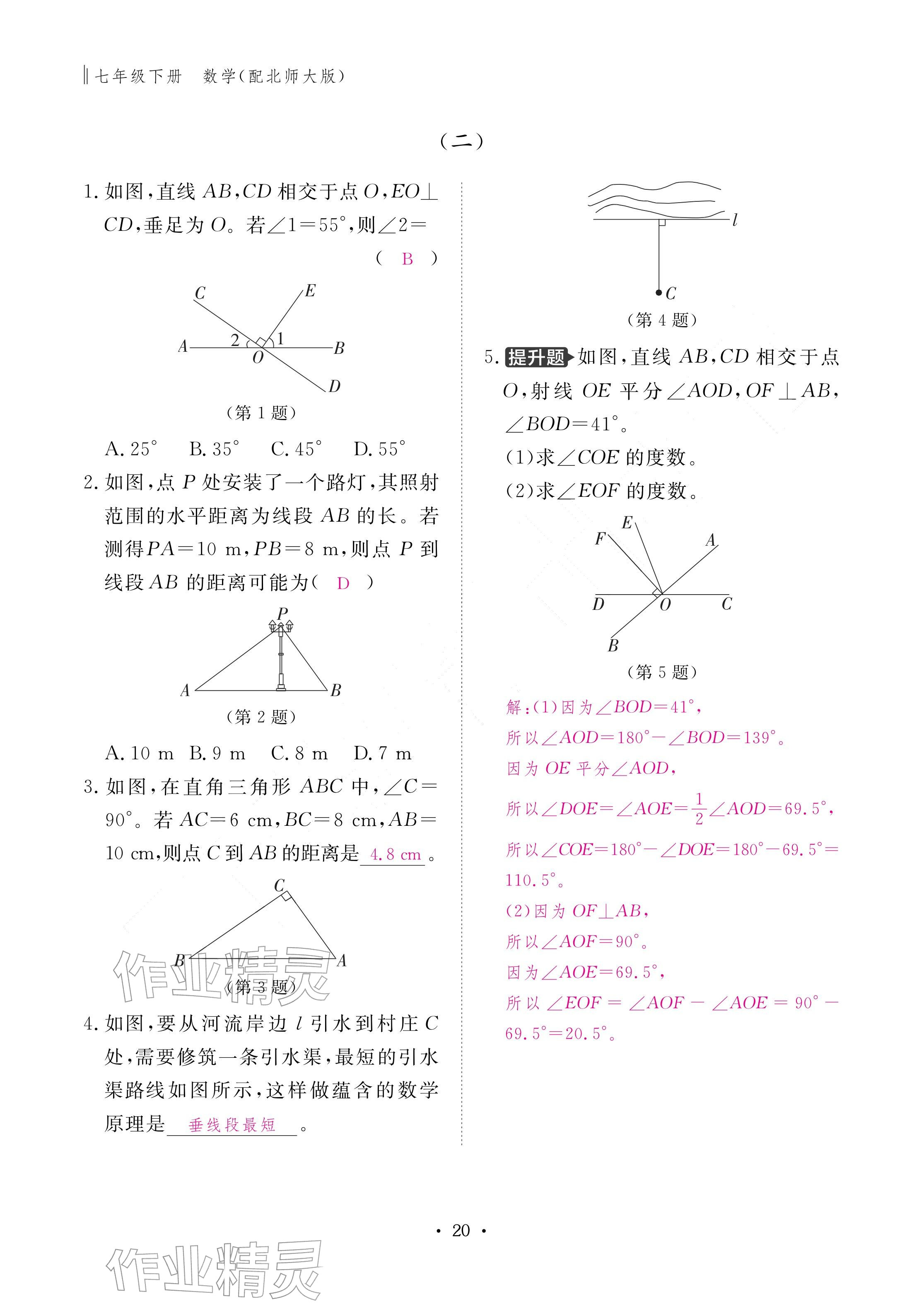 2026年作业本江西教育出版社七年级数学下册北师大版&nbsp;参考答案第20页