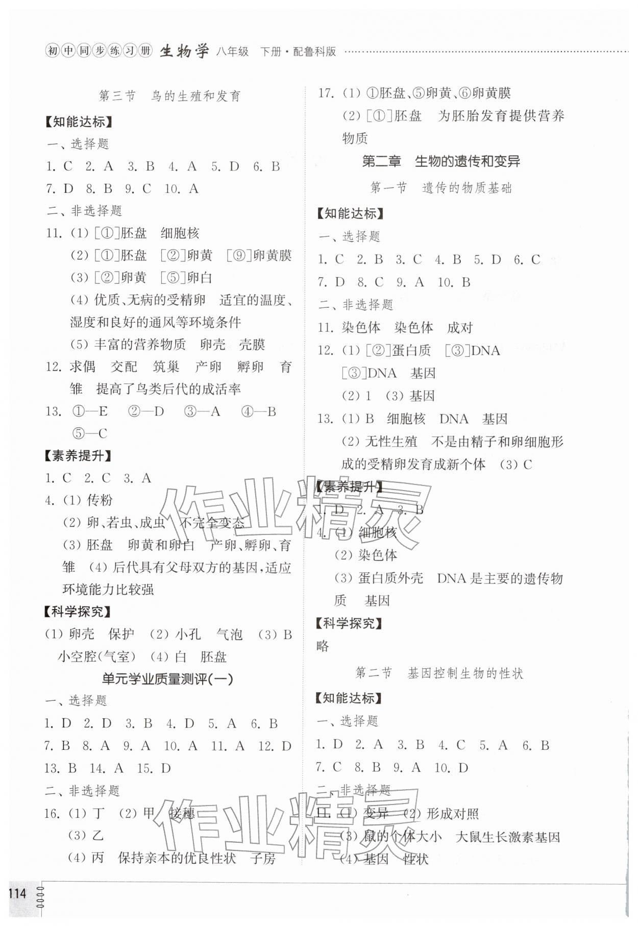 2026年初中同步练习册八年级生物学下册鲁科版54制山东教育出版社&nbsp;第2页