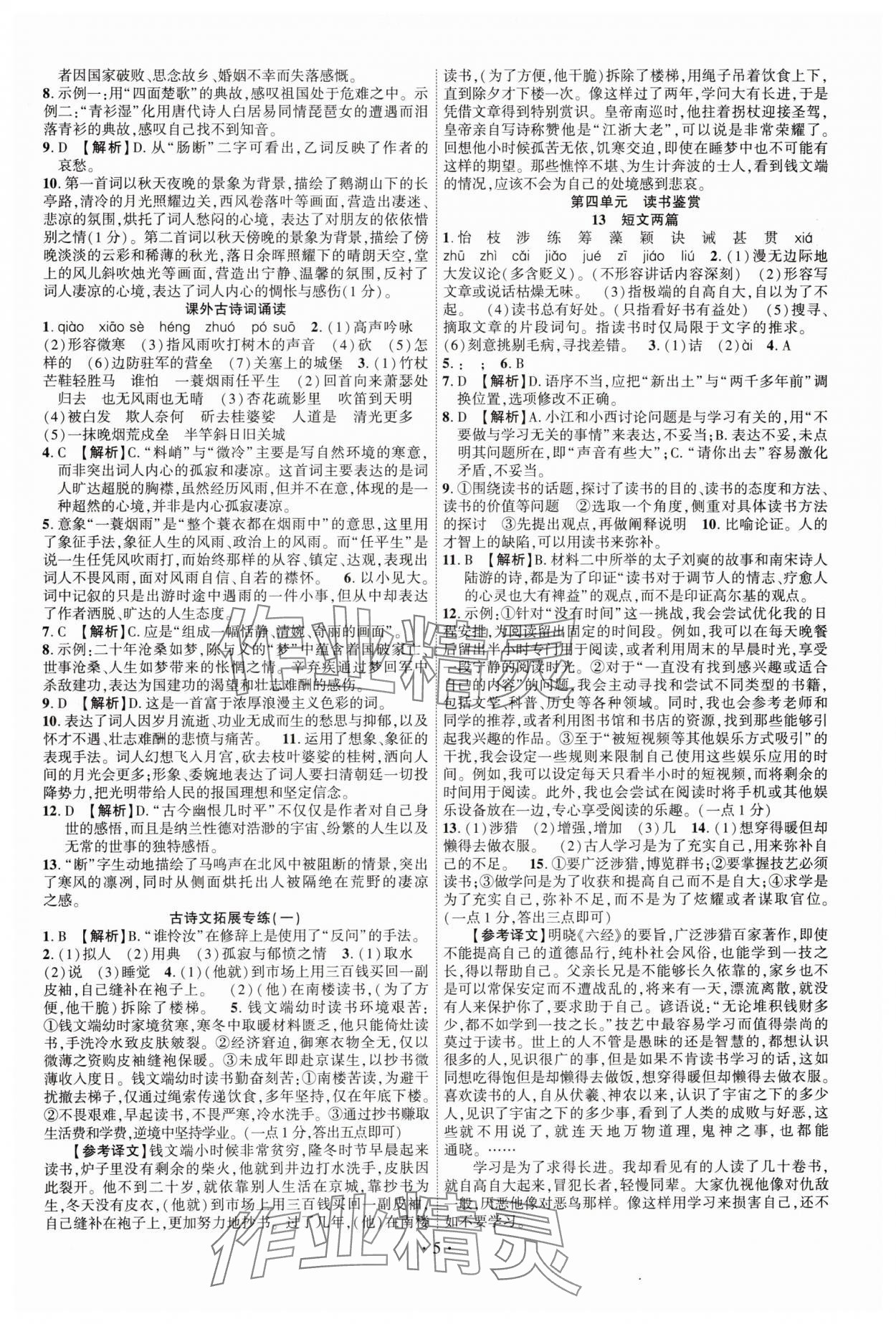 2025年课时掌控九年级语文下册人教版江西专版 第5页