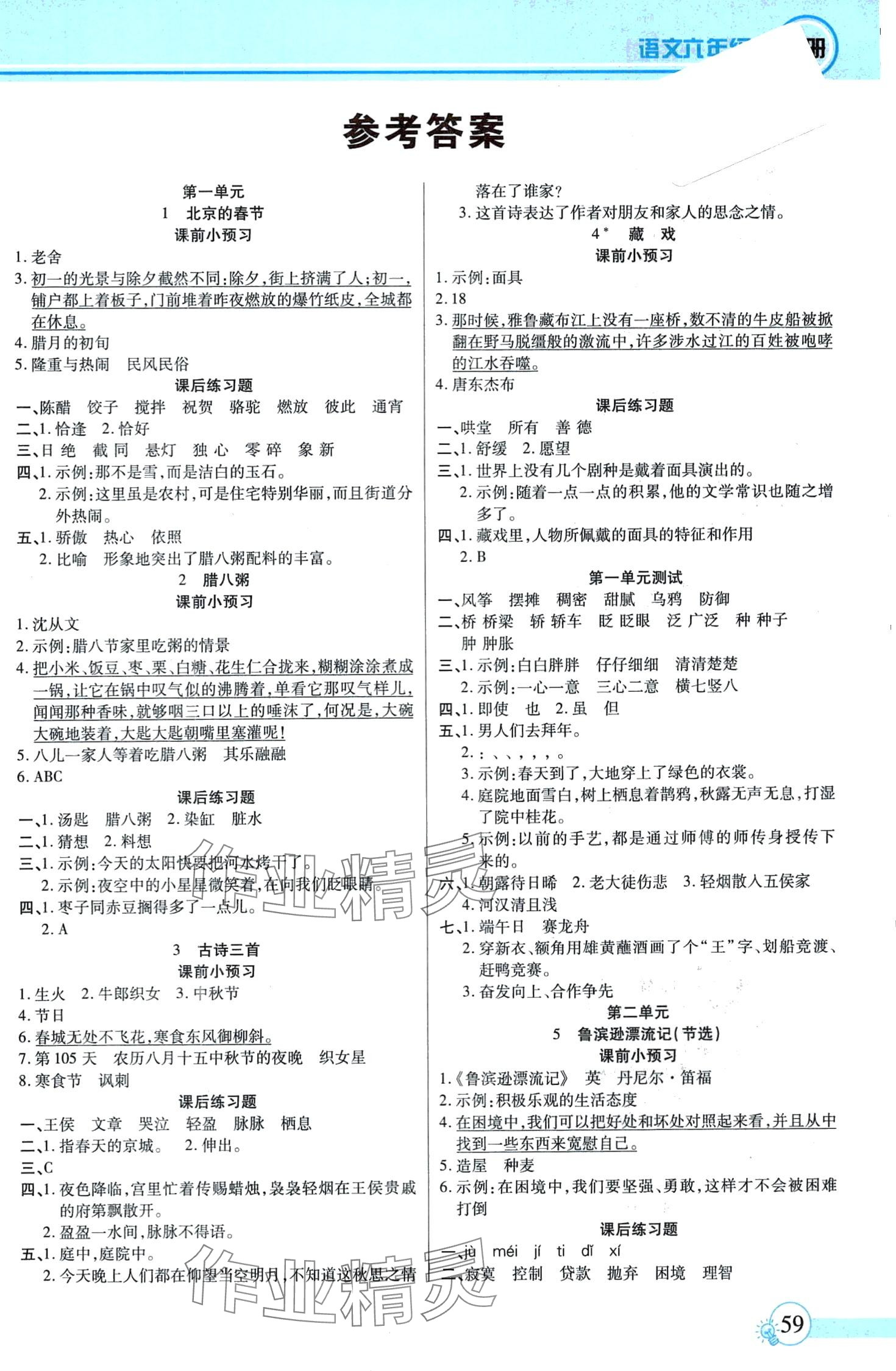 2024年精講課堂一點(diǎn)通六年級(jí)語文下冊(cè)人教版 第1頁