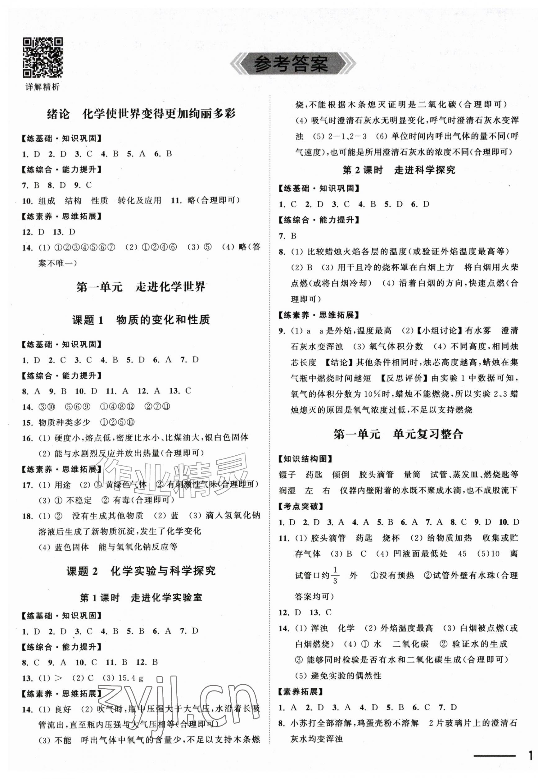 2026年夺冠课课练九年级化学上册沪教版&nbsp;第1页