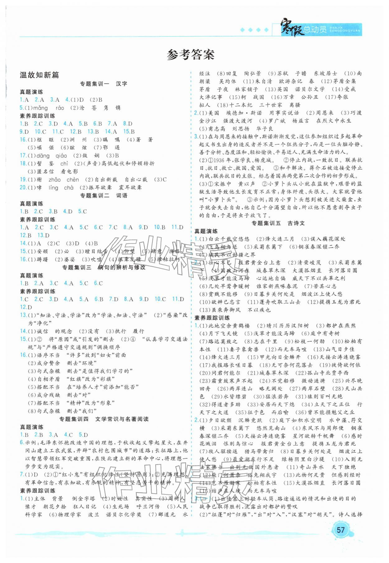 2026年寒假總動員合肥工業大學出版社八年級語文人教版&nbsp;第1頁