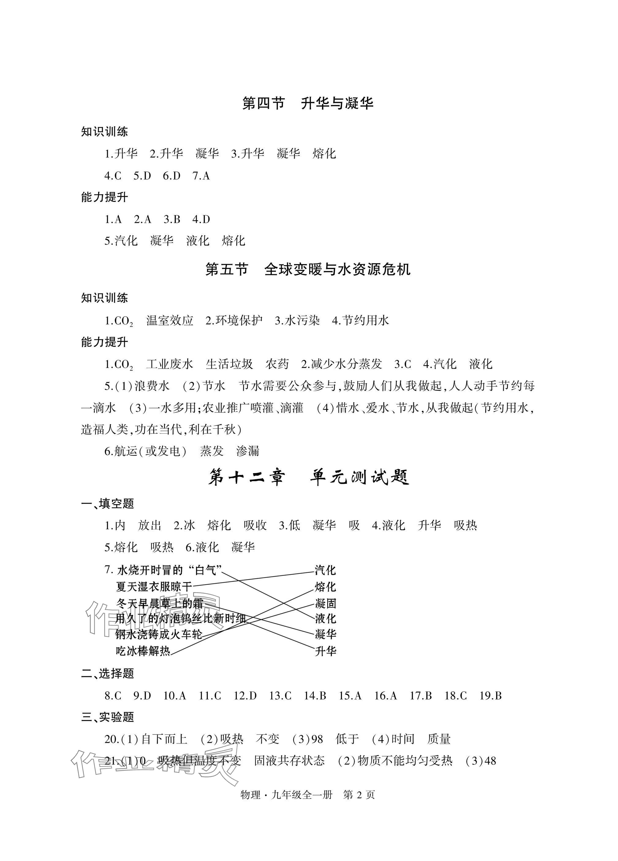 2024年自主學(xué)習(xí)指導(dǎo)課程與測(cè)試九年級(jí)物理全一冊(cè)滬科版 參考答案第2頁(yè)