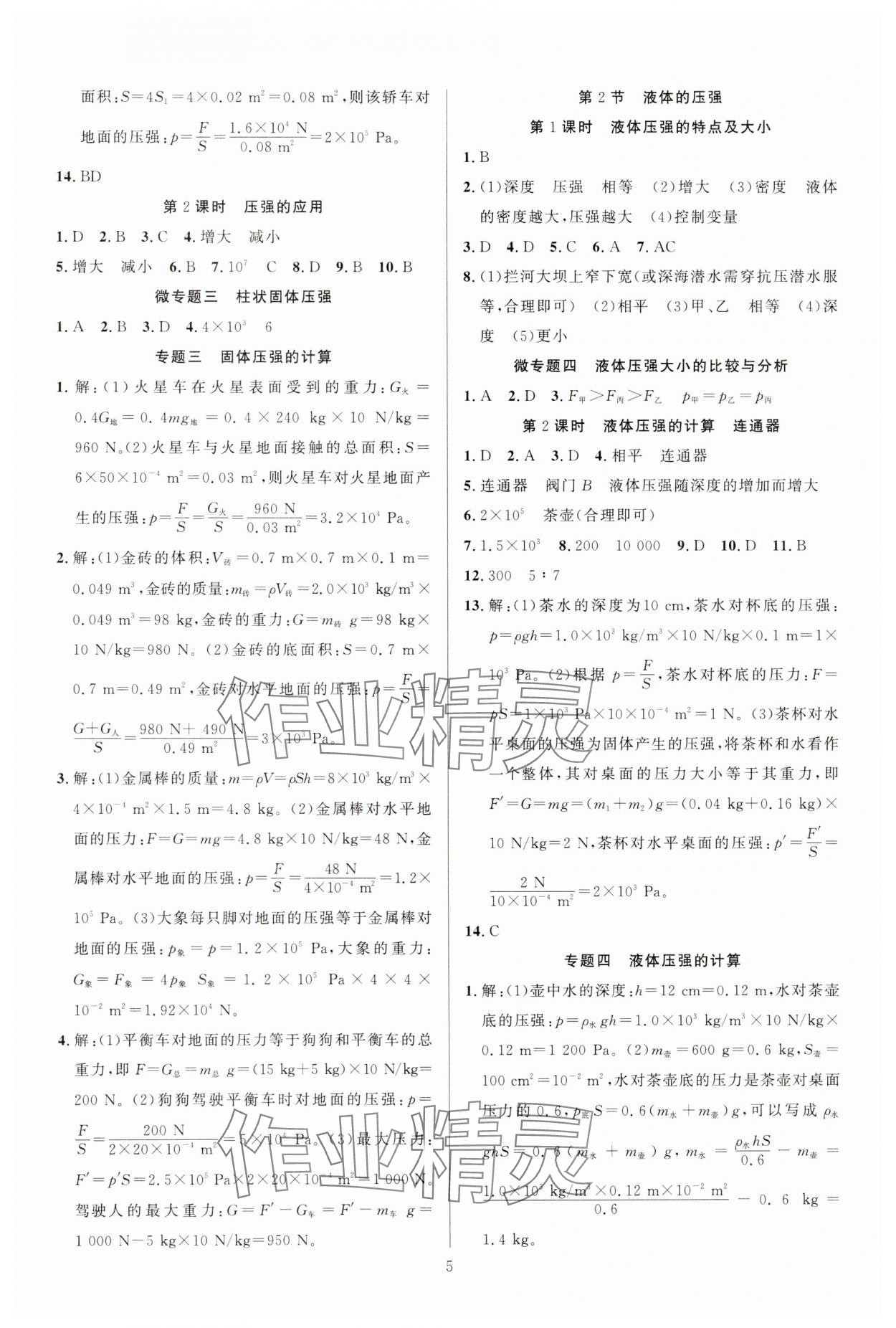 2025年課時奪冠八年級物理下冊人教版 參考答案第5頁