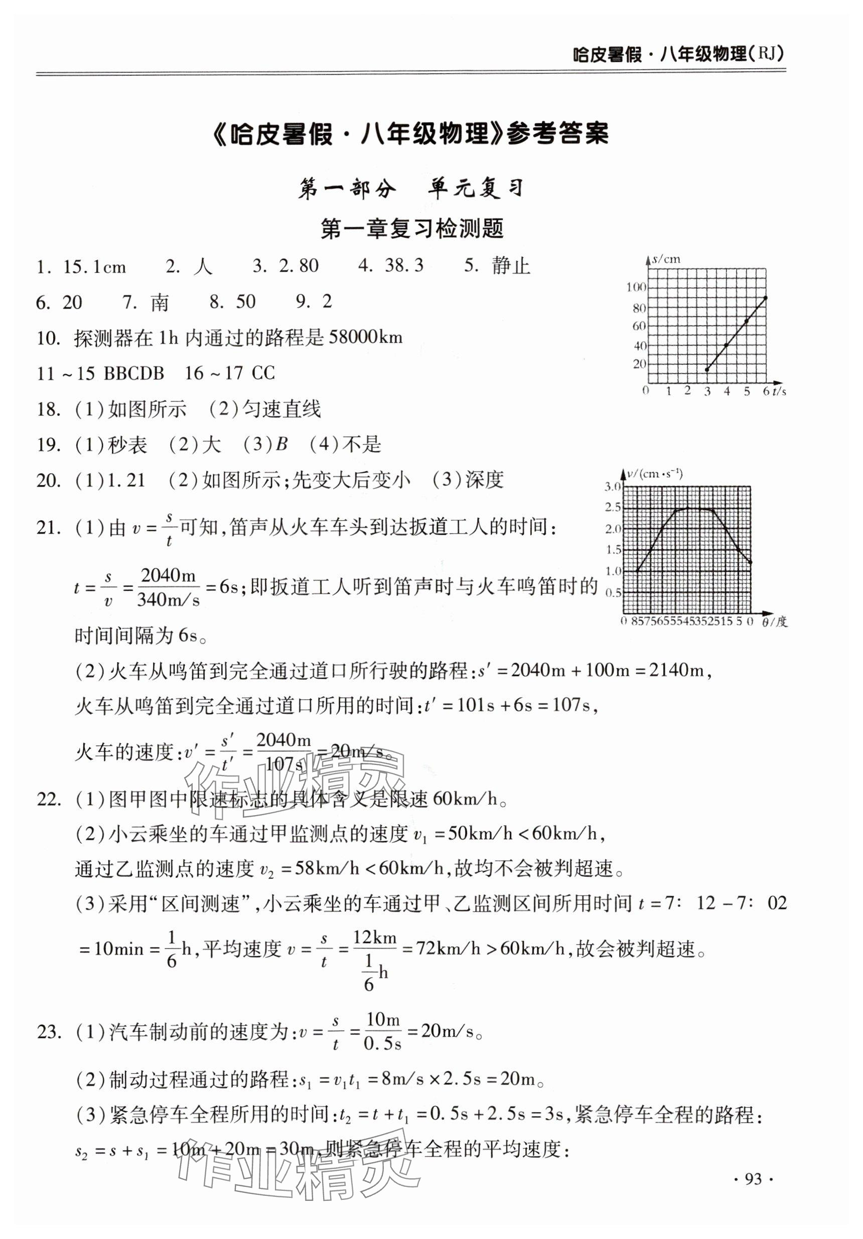 2025年哈皮暑假合肥工业大学出版社八年级物理人教版 参考答案第1页