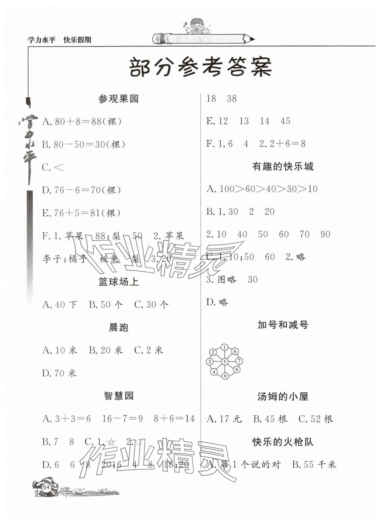 2025年學力水平快樂假期一年級數學人教版 參考答案第1頁