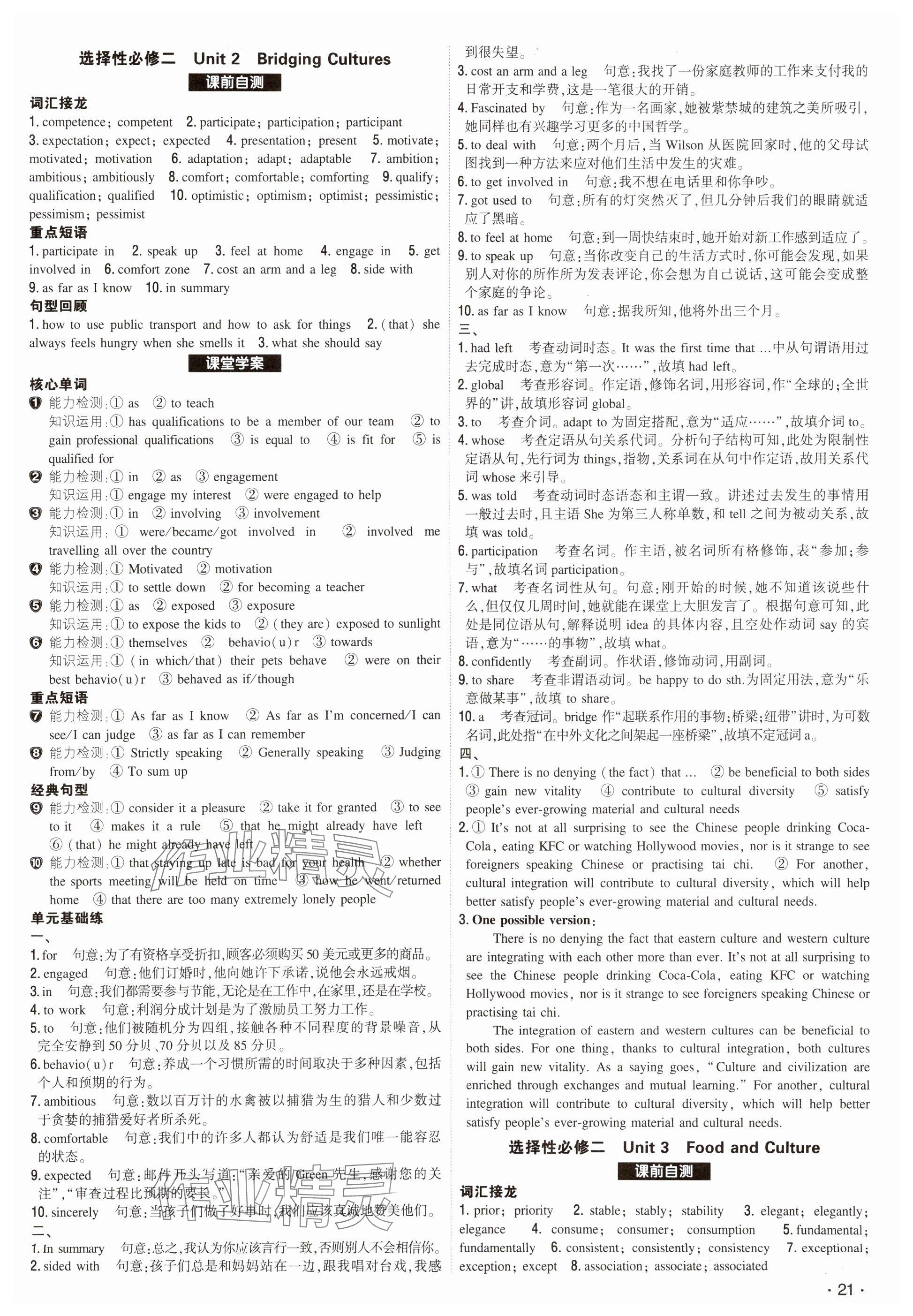 2025年青于藍(lán)高考總復(fù)習(xí)英語 參考答案第21頁