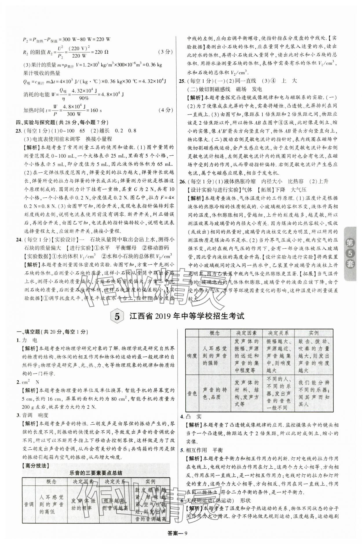 2024年領揚中考卷物理江西專版 參考答案第8頁