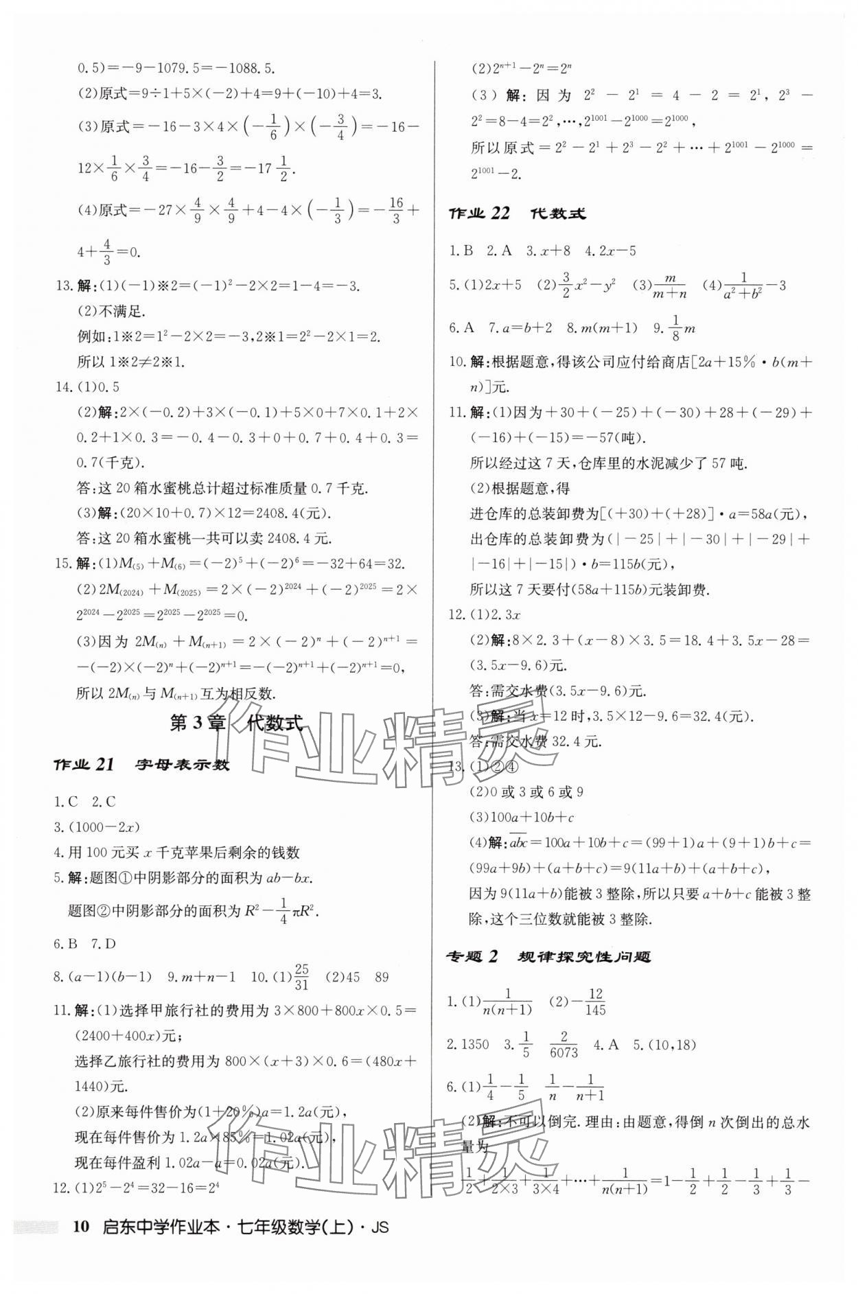 2025年啟東中學(xué)作業(yè)本七年級(jí)數(shù)學(xué)上冊(cè)江蘇版 第10頁(yè)