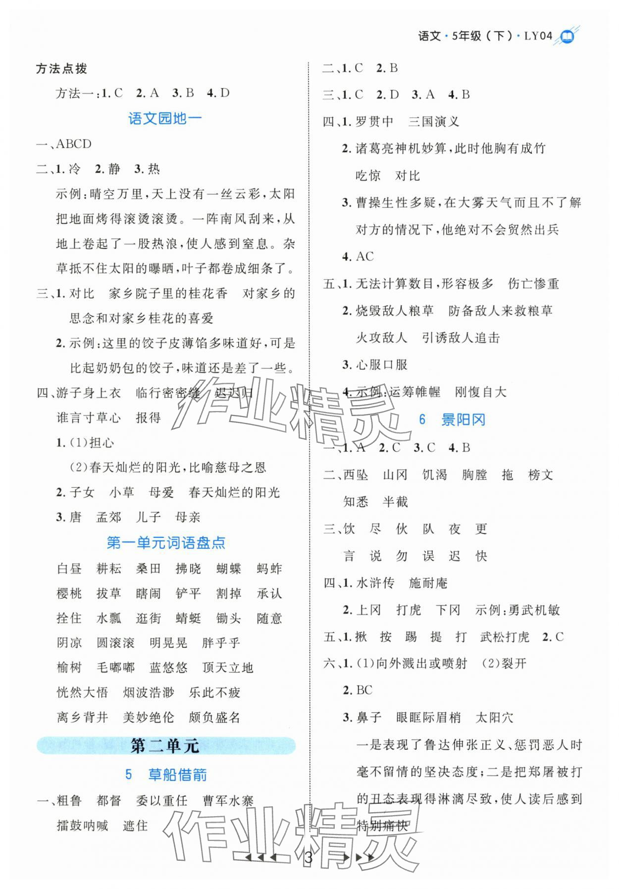 2024年细解巧练五年级语文下册人教版 参考答案第3页