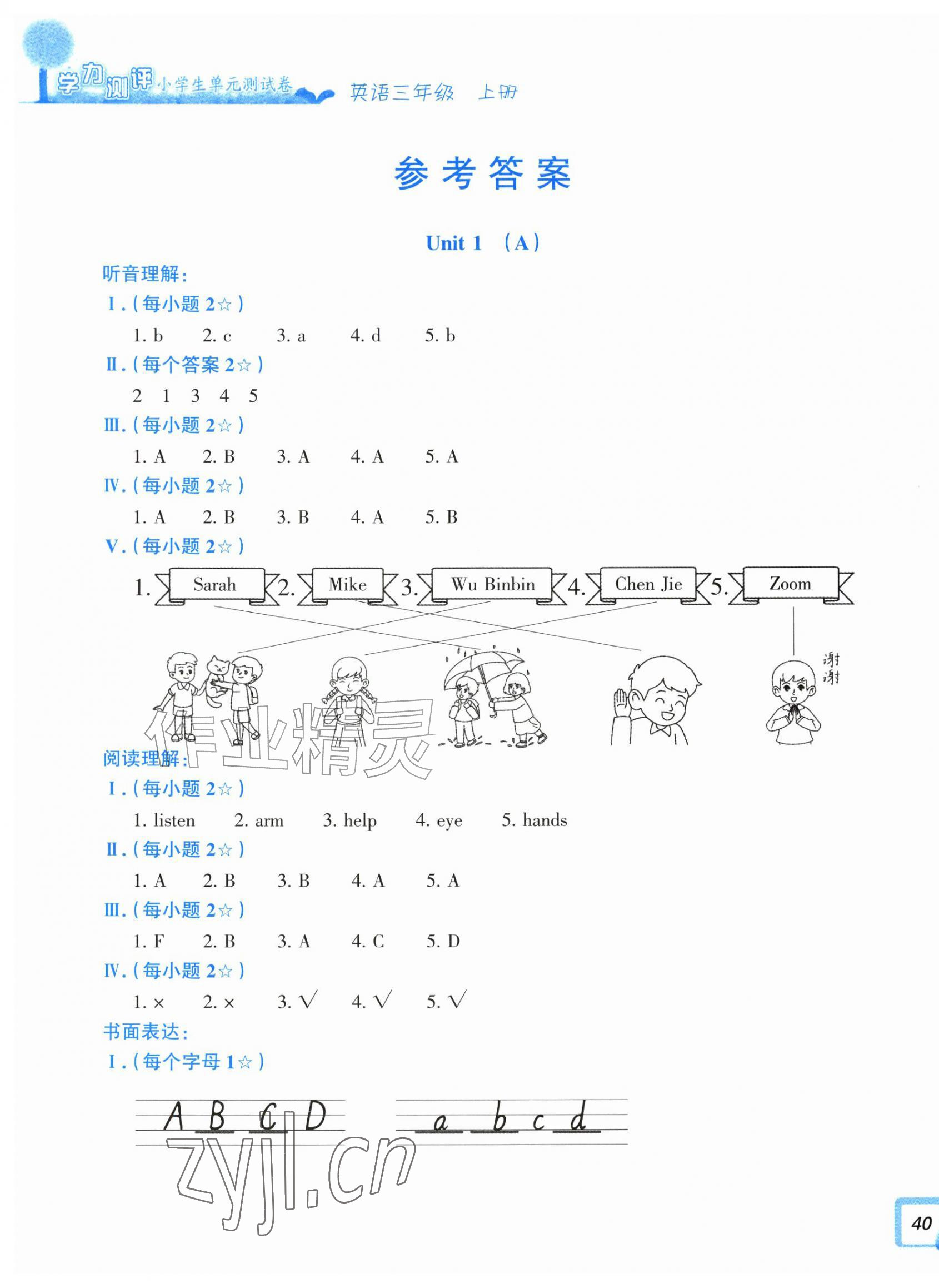 2026年学力测评小学生单元测试卷三年级英语上册人教版&nbsp;第1页