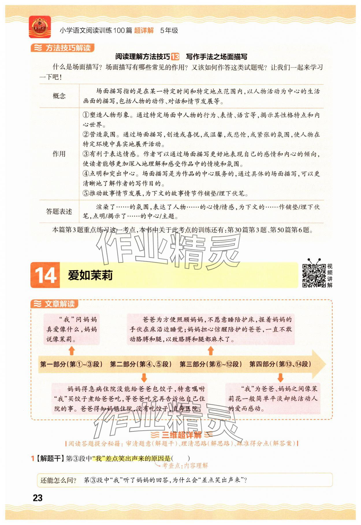 2025年王朝霞小学语文阅读训练100篇五年级&nbsp;参考答案第23页