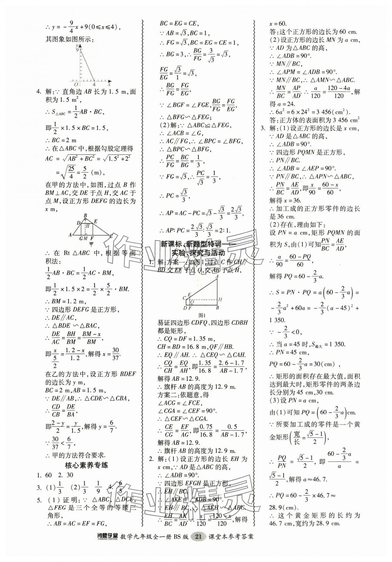 2024年零障礙導(dǎo)教導(dǎo)學(xué)案九年級數(shù)學(xué)全一冊北師大版 參考答案第21頁