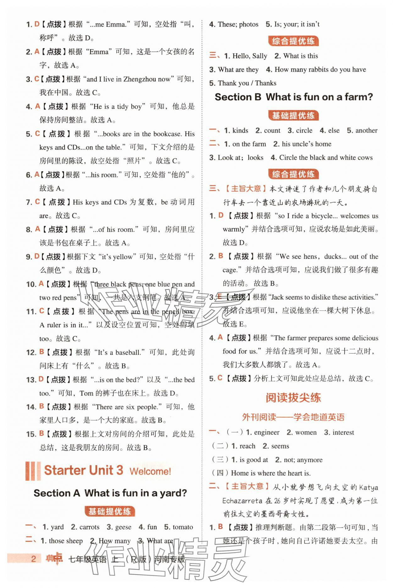 2025年综合应用创新题典中点七年级英语上册人教版河南专版 参考答案第2页