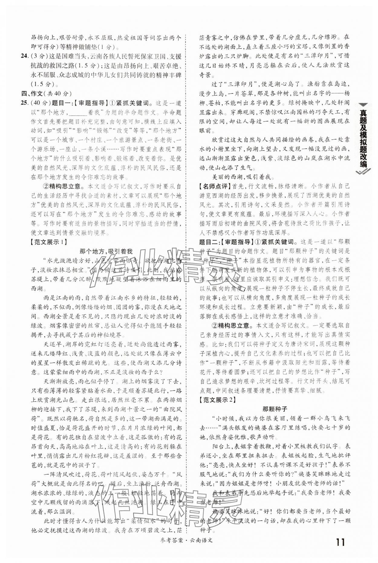 2024年一戰(zhàn)成名中考真題與拓展訓(xùn)練語(yǔ)文全云南專(zhuān)版 參考答案第10頁(yè)