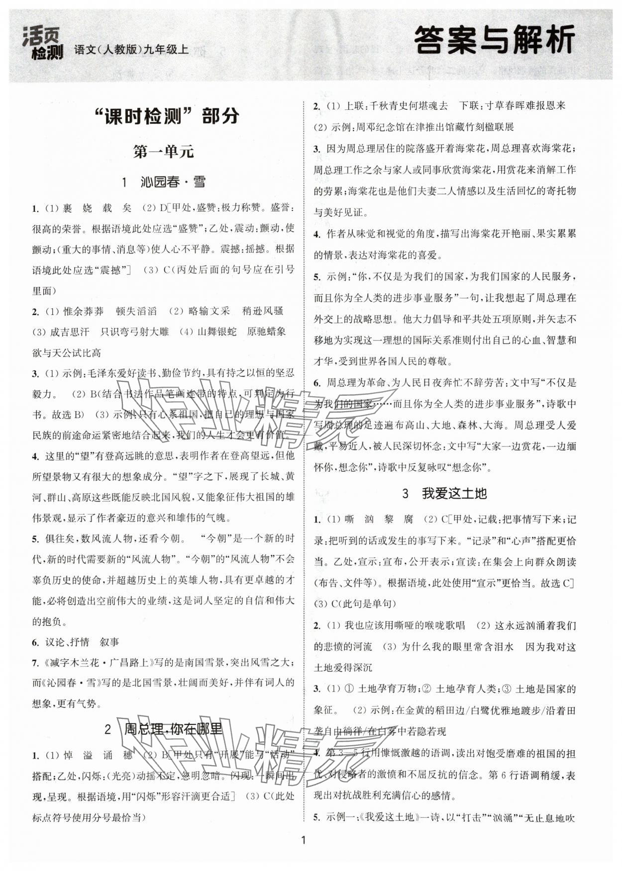 2024年通城学典活页检测九年级语文上册人教版泰州专版 第1页