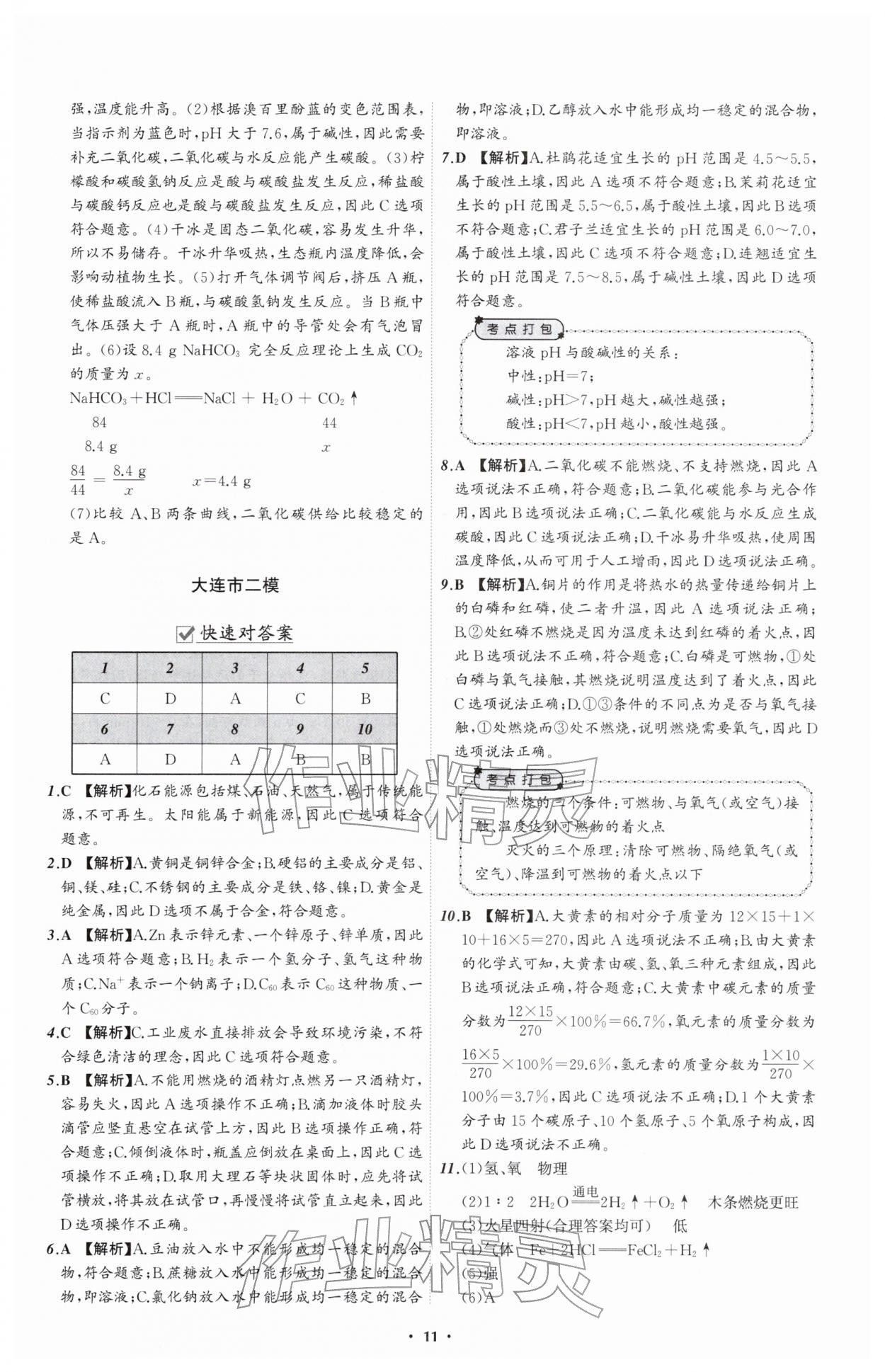 2026年中考必备辽宁师范大学出版社化学辽宁专版&nbsp;参考答案第11页