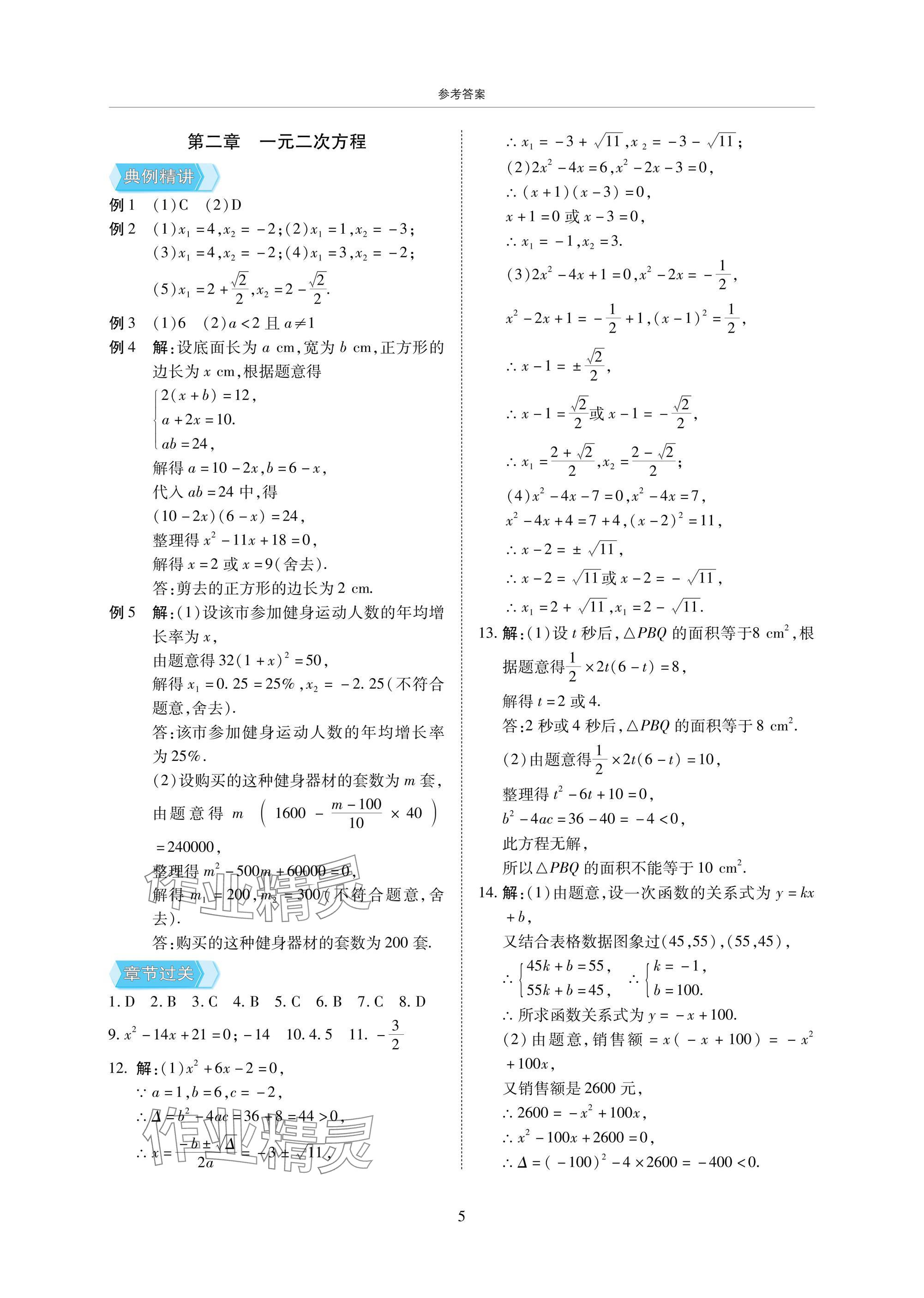 2025年復習直通車期末復習與假期作業(yè)九年級數(shù)學北師大版 參考答案第5頁