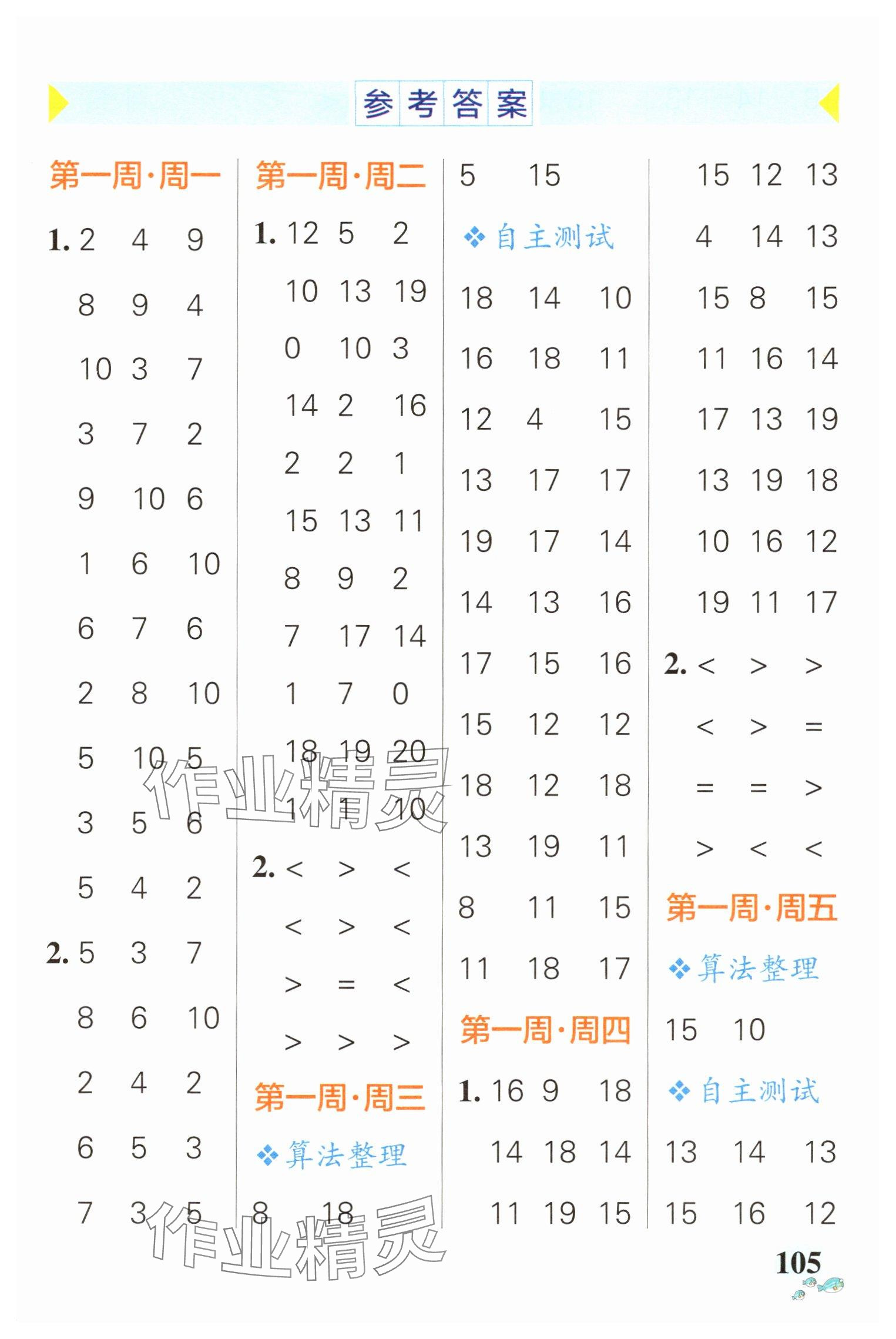 2025年小学学霸天天计算一年级数学下册北师大版 参考答案第1页