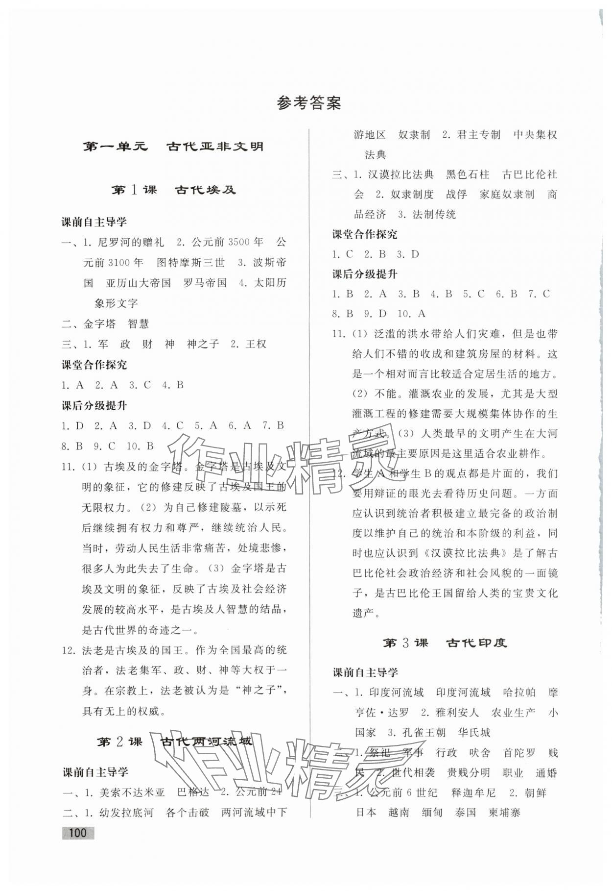 2023年初中同步練習(xí)冊(cè)九年級(jí)世界歷史上冊(cè)人教版山東專版人民教育出版社 參考答案第1頁(yè)