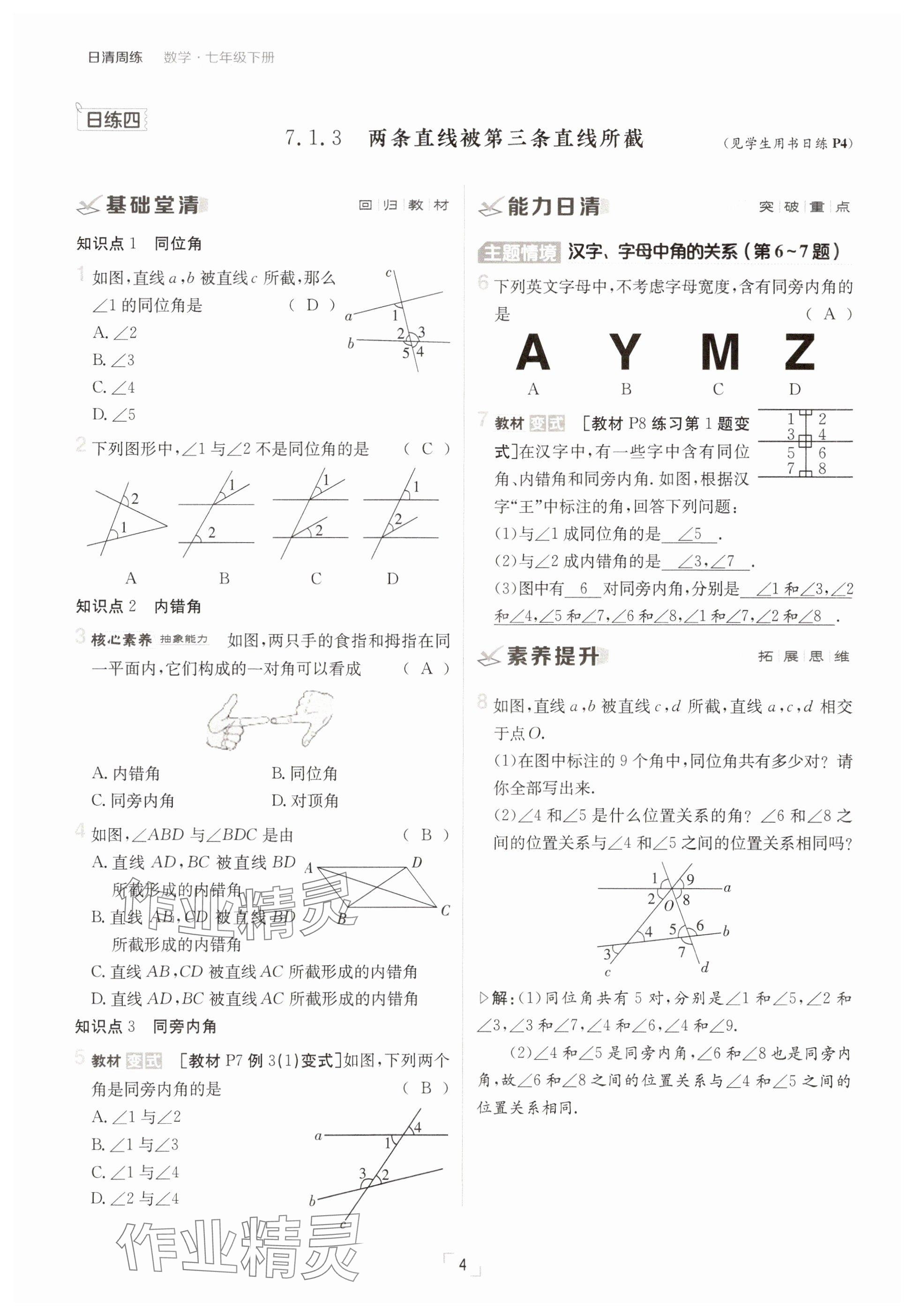2025年日清周練七年級(jí)數(shù)學(xué)下冊(cè)人教版 參考答案第4頁(yè)
