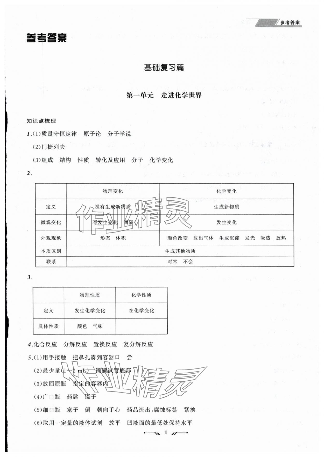 2025年中考全程復習訓練化學遼寧專版 參考答案第1頁