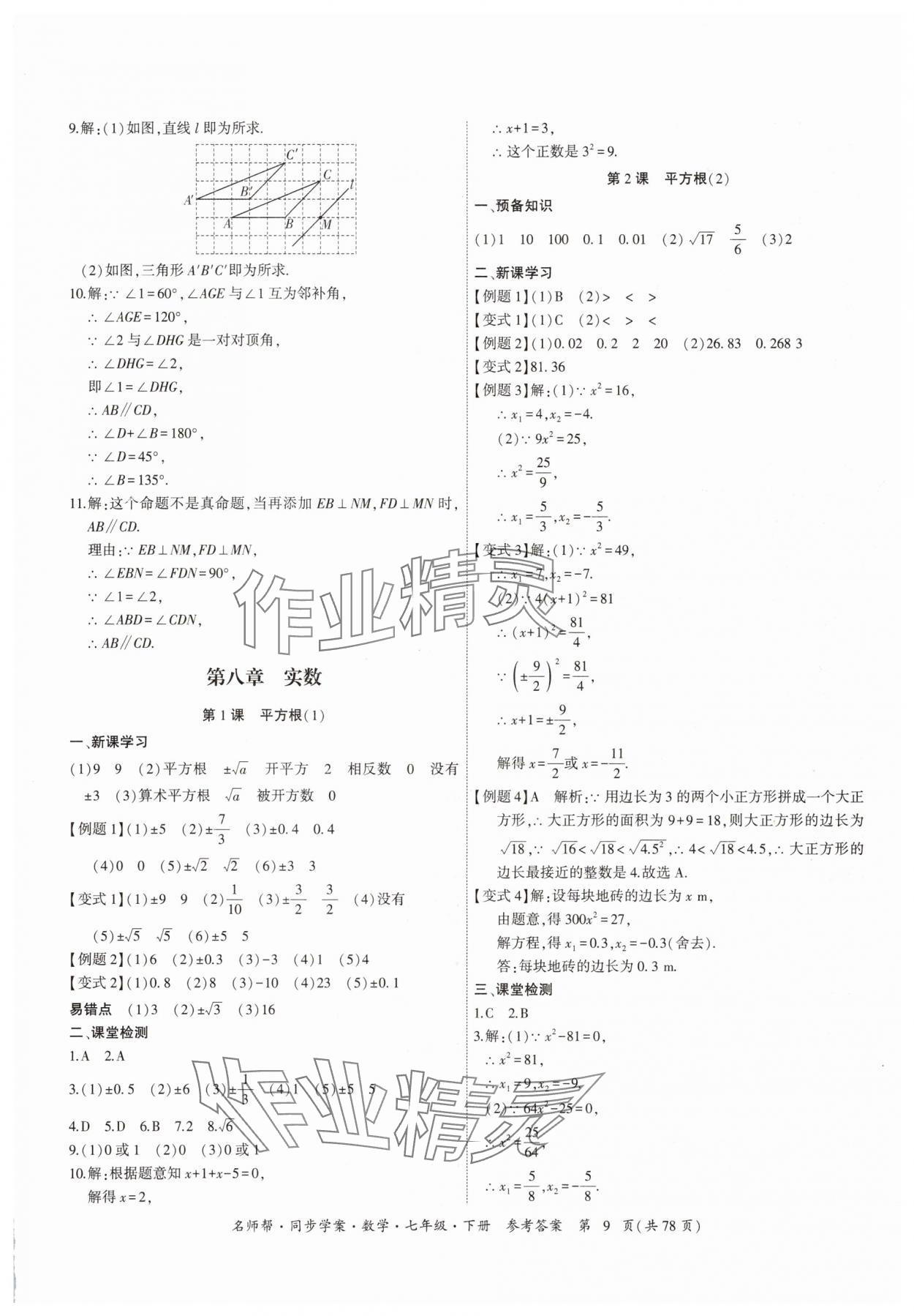 2025年名師幫同步學案七年級數學下冊人教版 參考答案第9頁