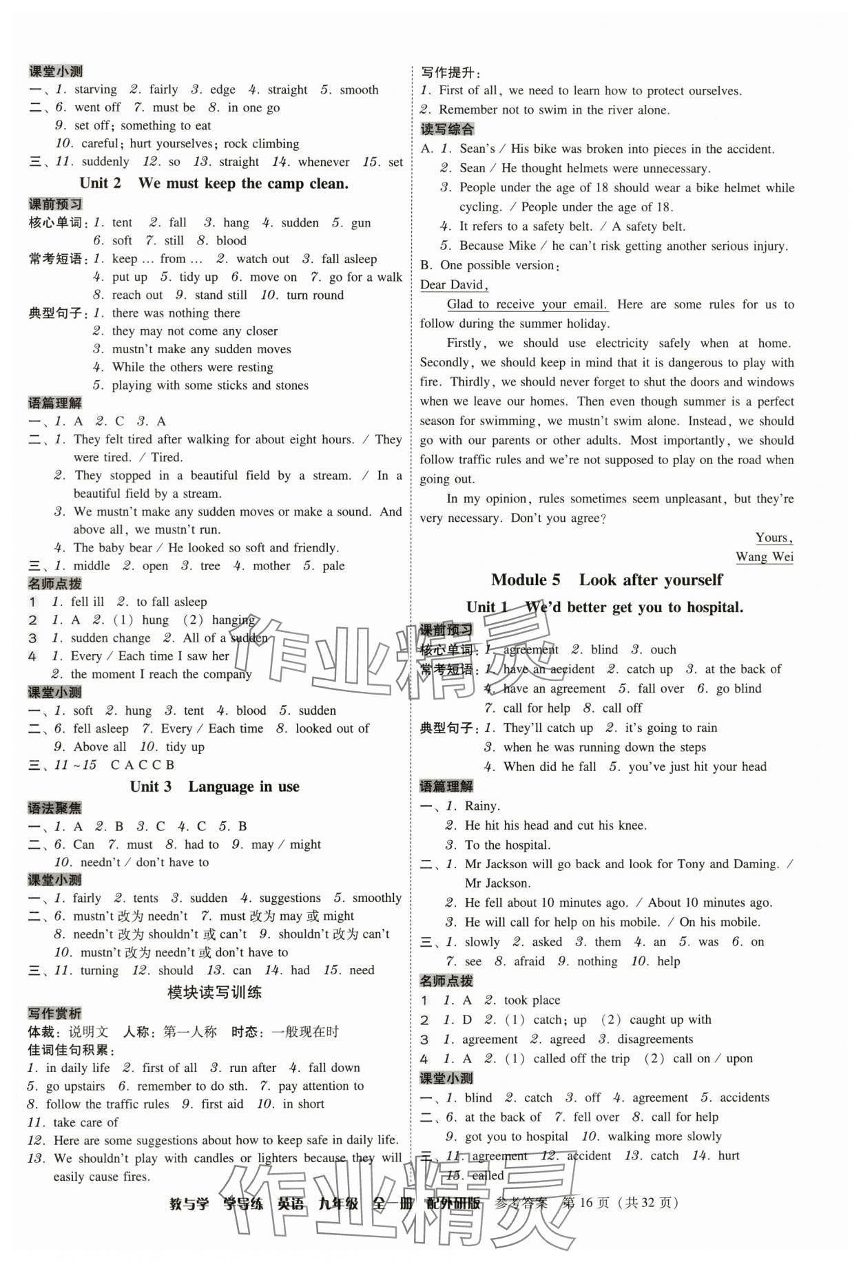 2024年教與學學導練九年級英語全一冊外研版 參考答案第16頁