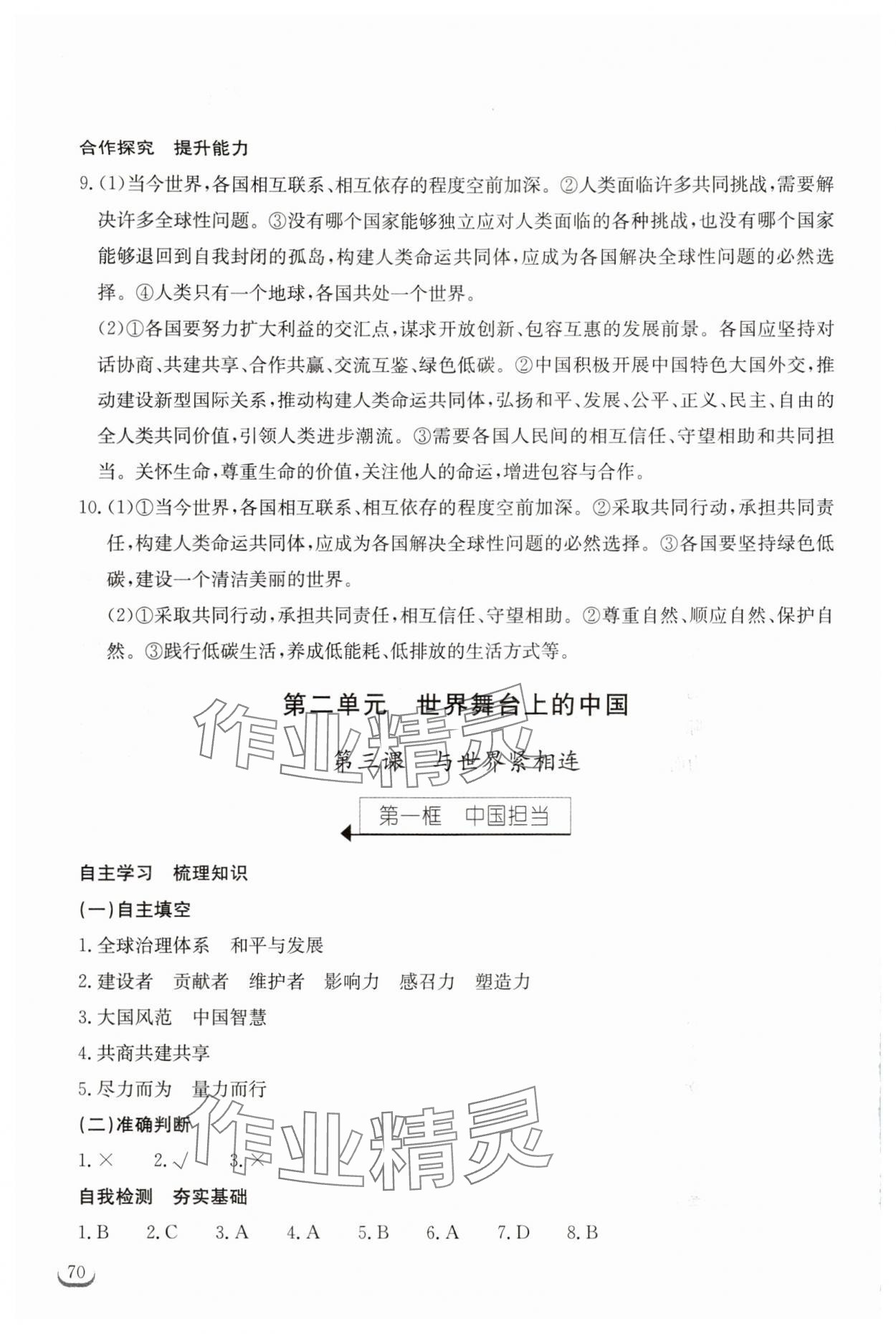 2024年長江作業(yè)本同步練習(xí)冊九年級道德與法治下冊人教版 參考答案第4頁