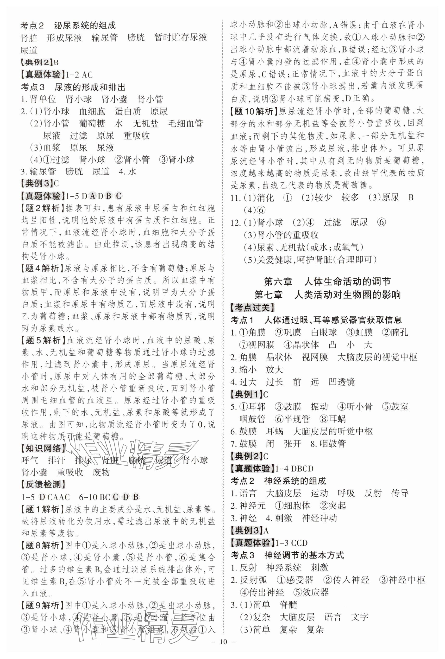 2025年名师中考广东专用生物&nbsp;参考答案第10页