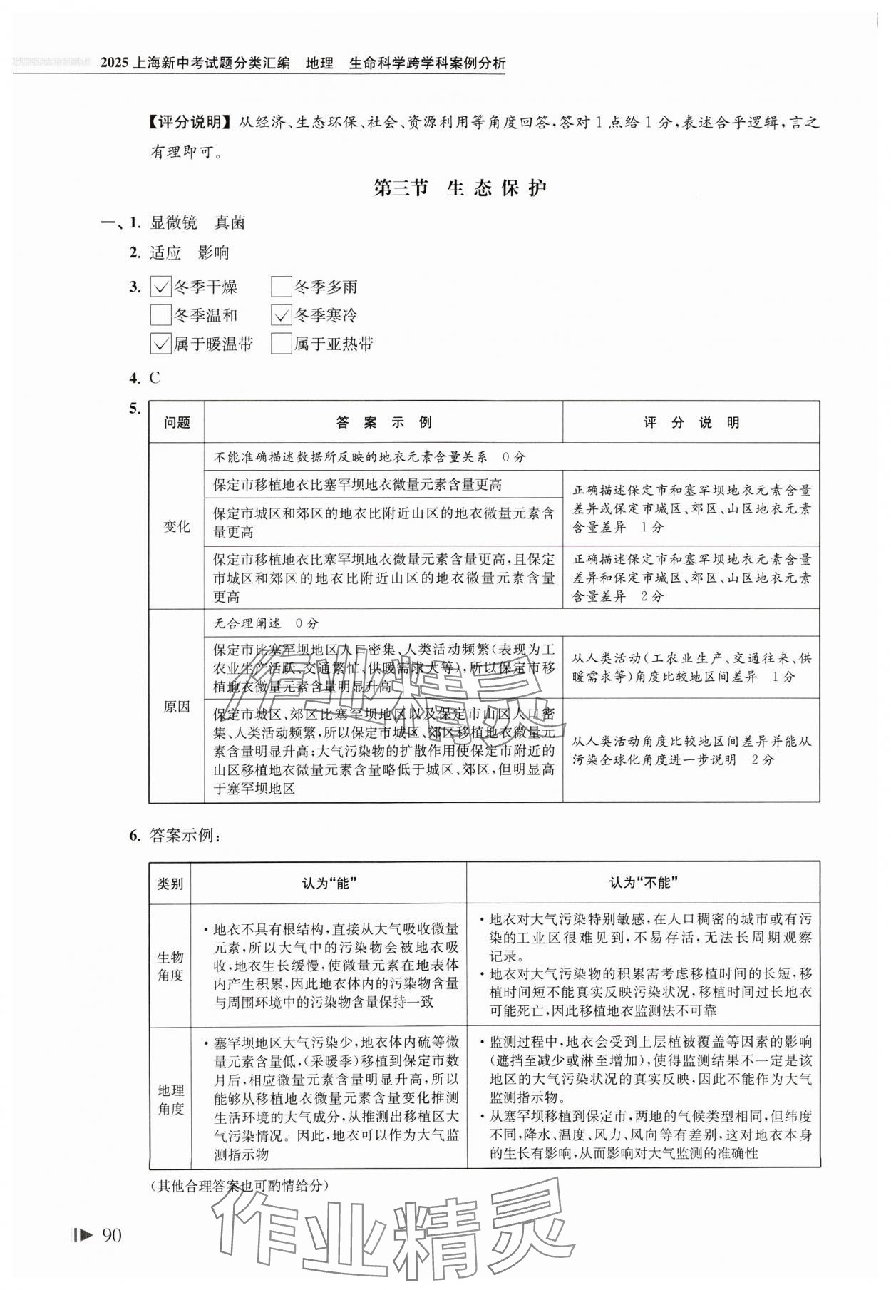 2025年上海新中考試題分類匯編地理生命科學(xué) 參考答案第6頁