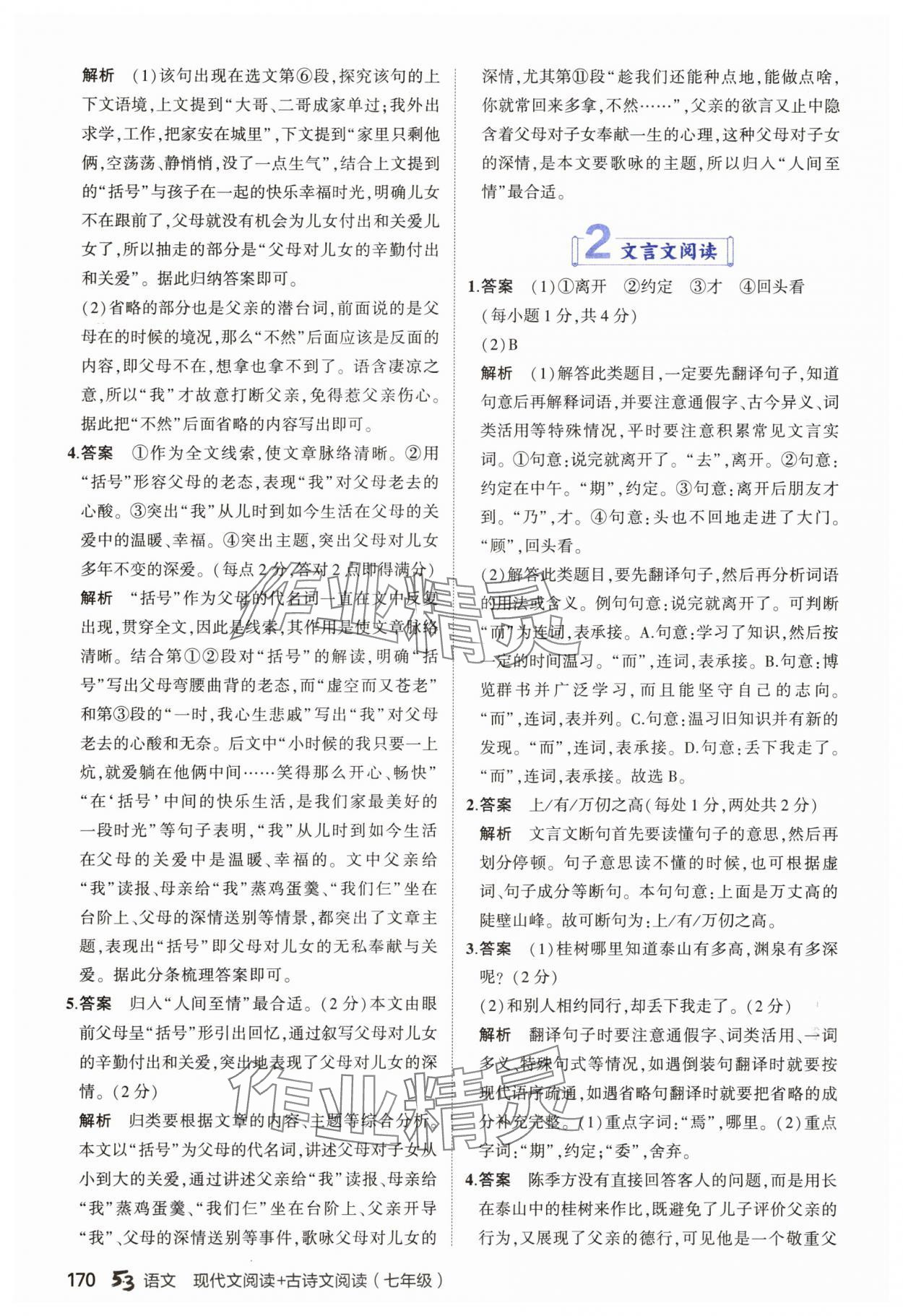 2025年53现代文阅读加古诗文阅读七年级语文全一册通用版&nbsp;第8页