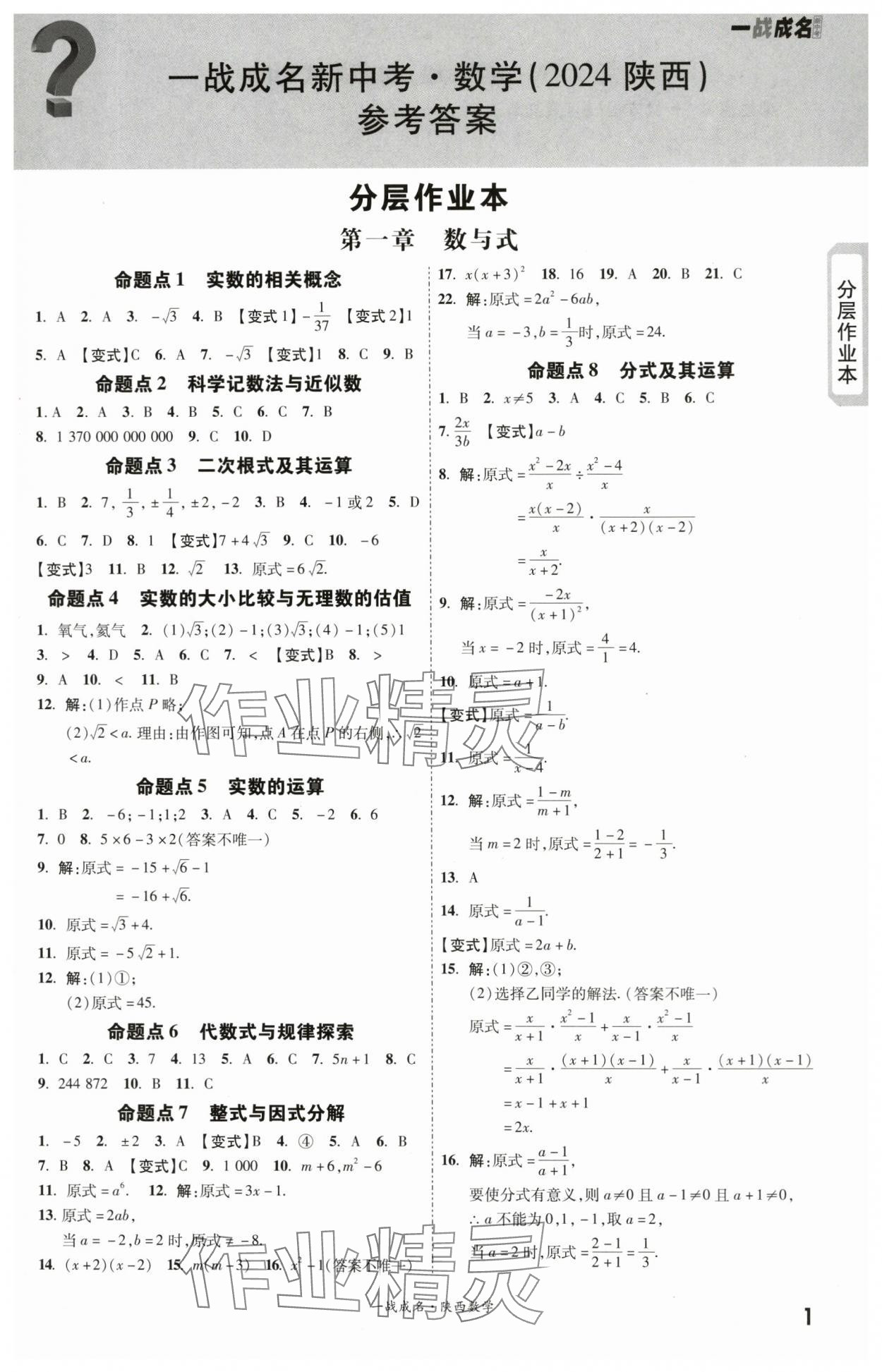 2024年一戰(zhàn)成名考前新方案數(shù)學(xué)陜西專版 第1頁