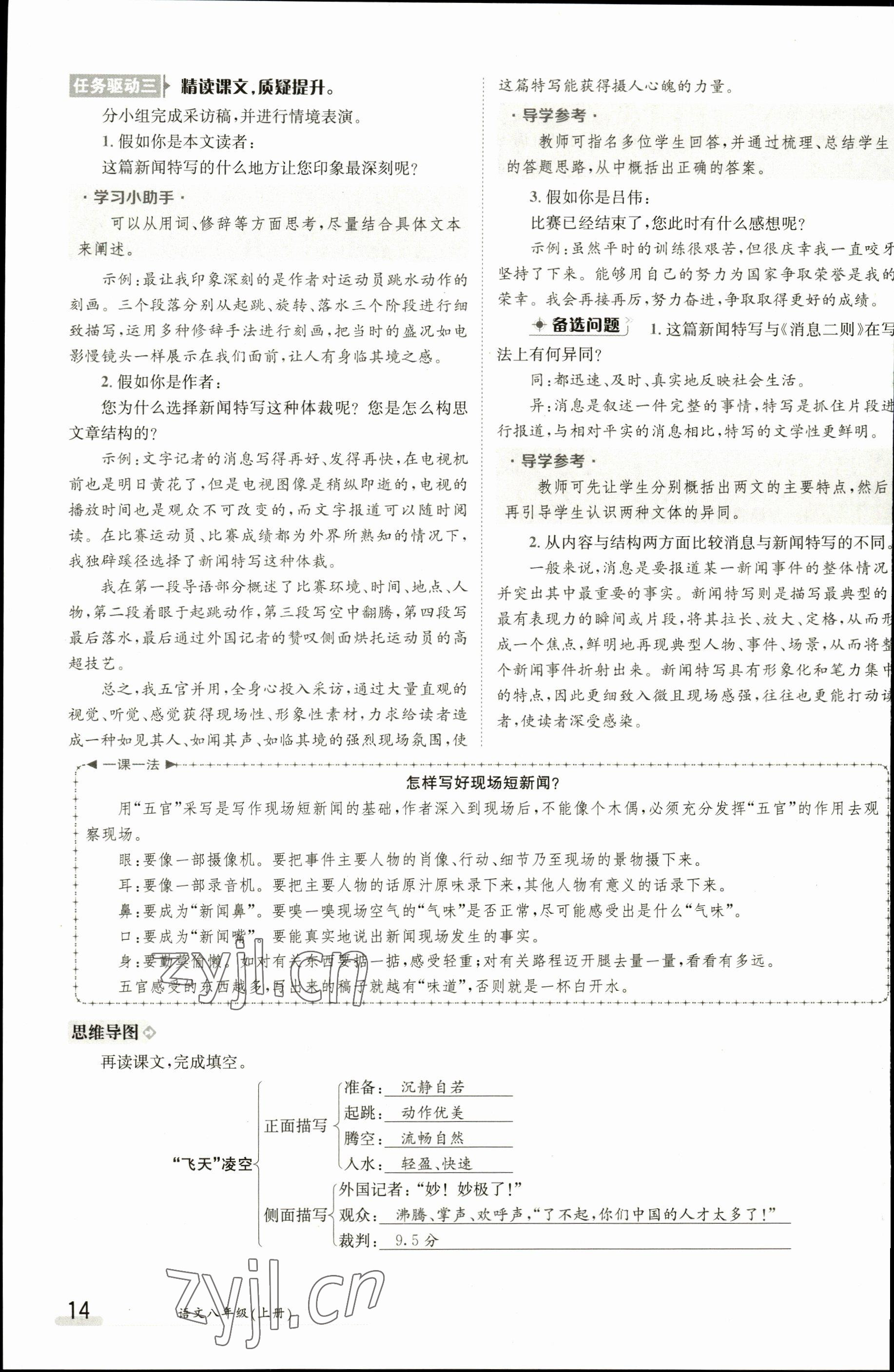 2023年金太陽導學案八年級語文上冊人教版 參考答案第14頁