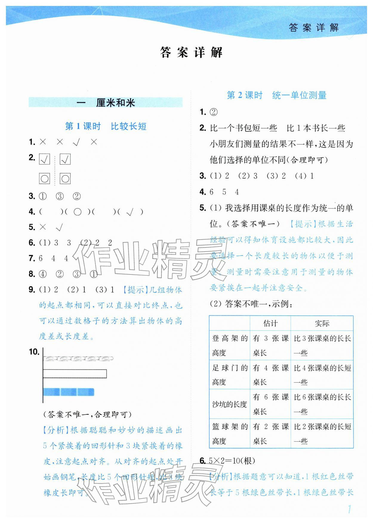 2026年小题狂做培优作业本二年级数学下册苏教版&nbsp;参考答案第1页
