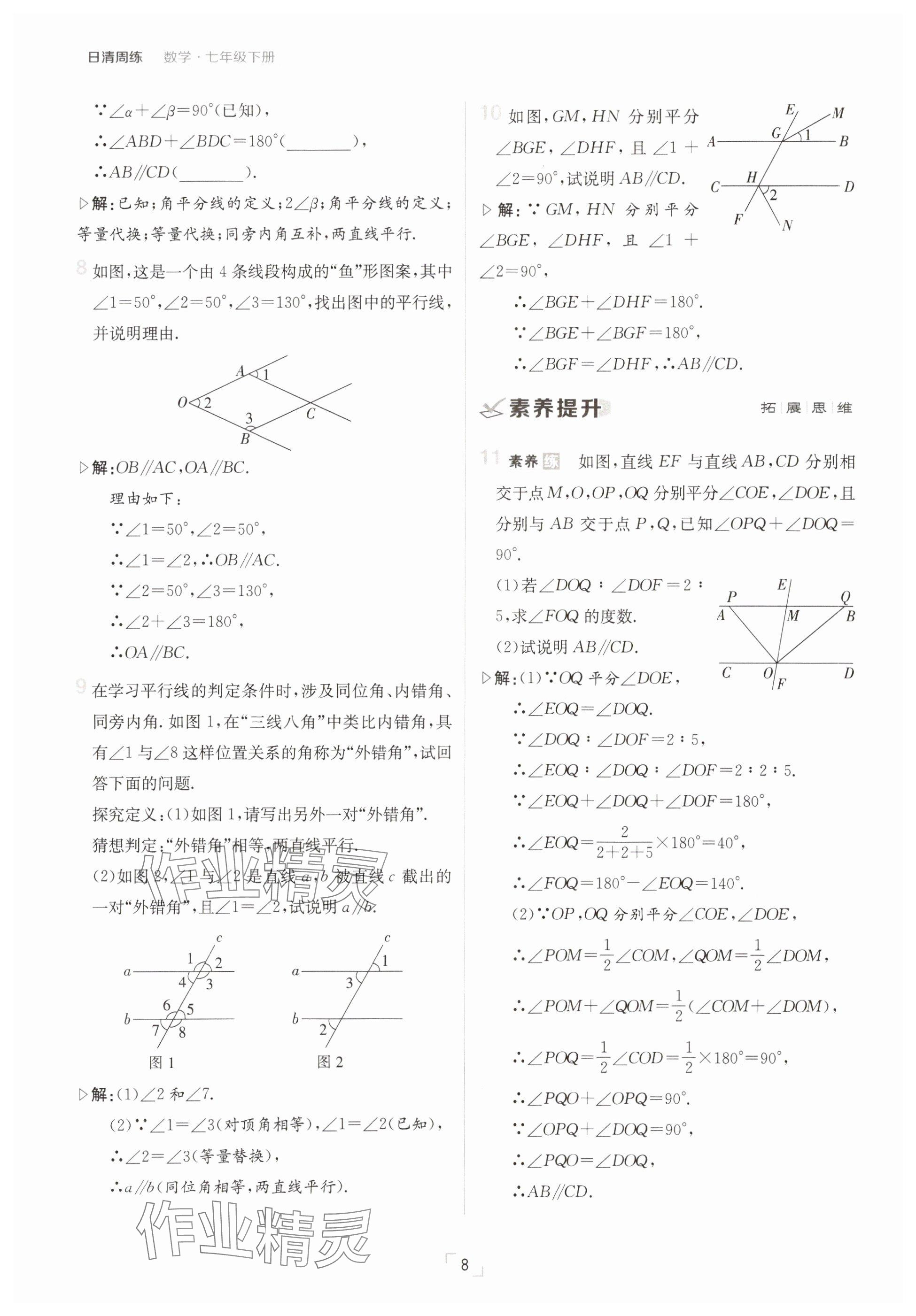 2025年日清周練七年級數(shù)學(xué)下冊人教版 參考答案第8頁