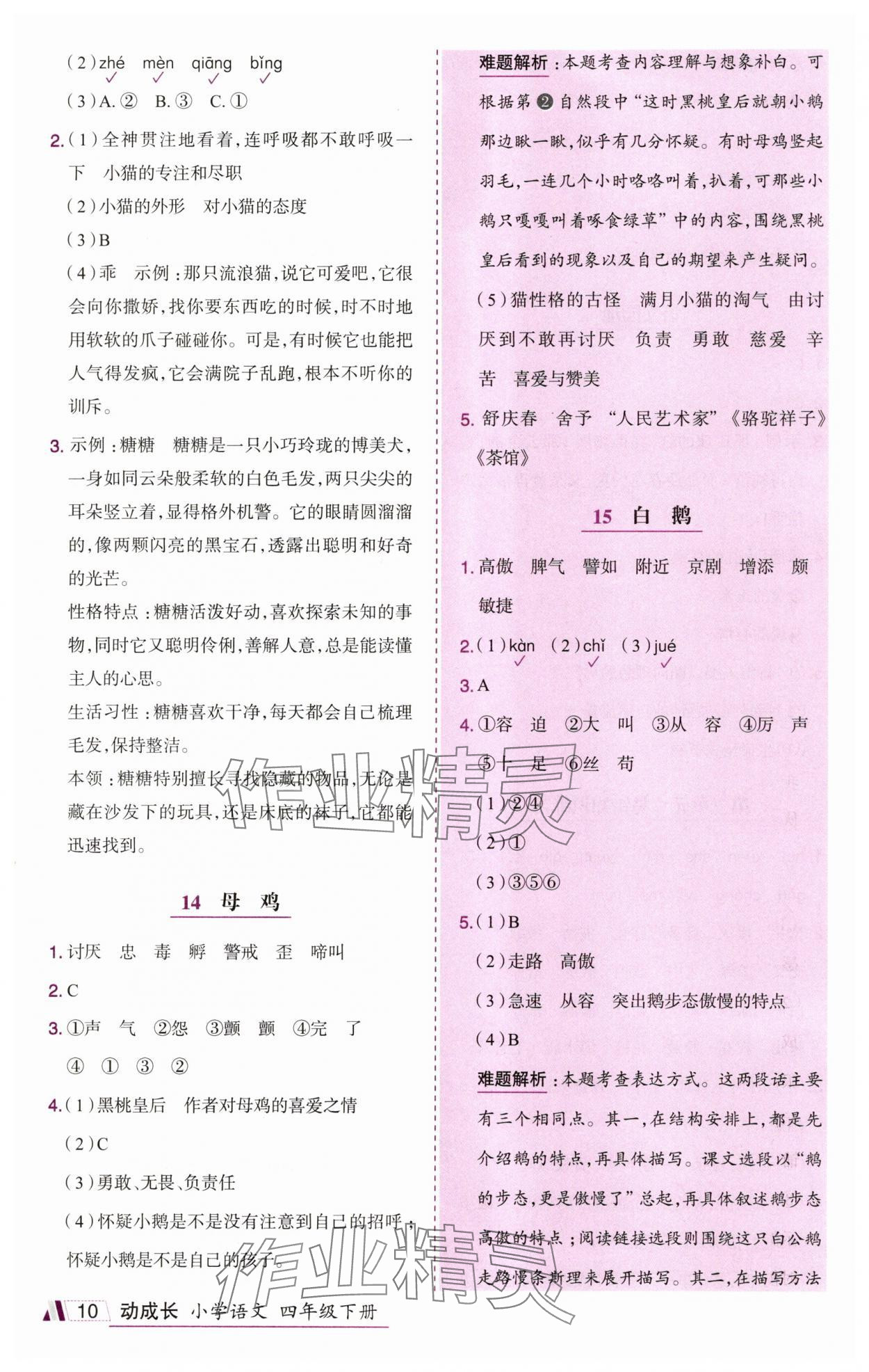 2025年动成长题题体现核心素养四年级语文下册人教版惠州专版&nbsp;参考答案第10页
