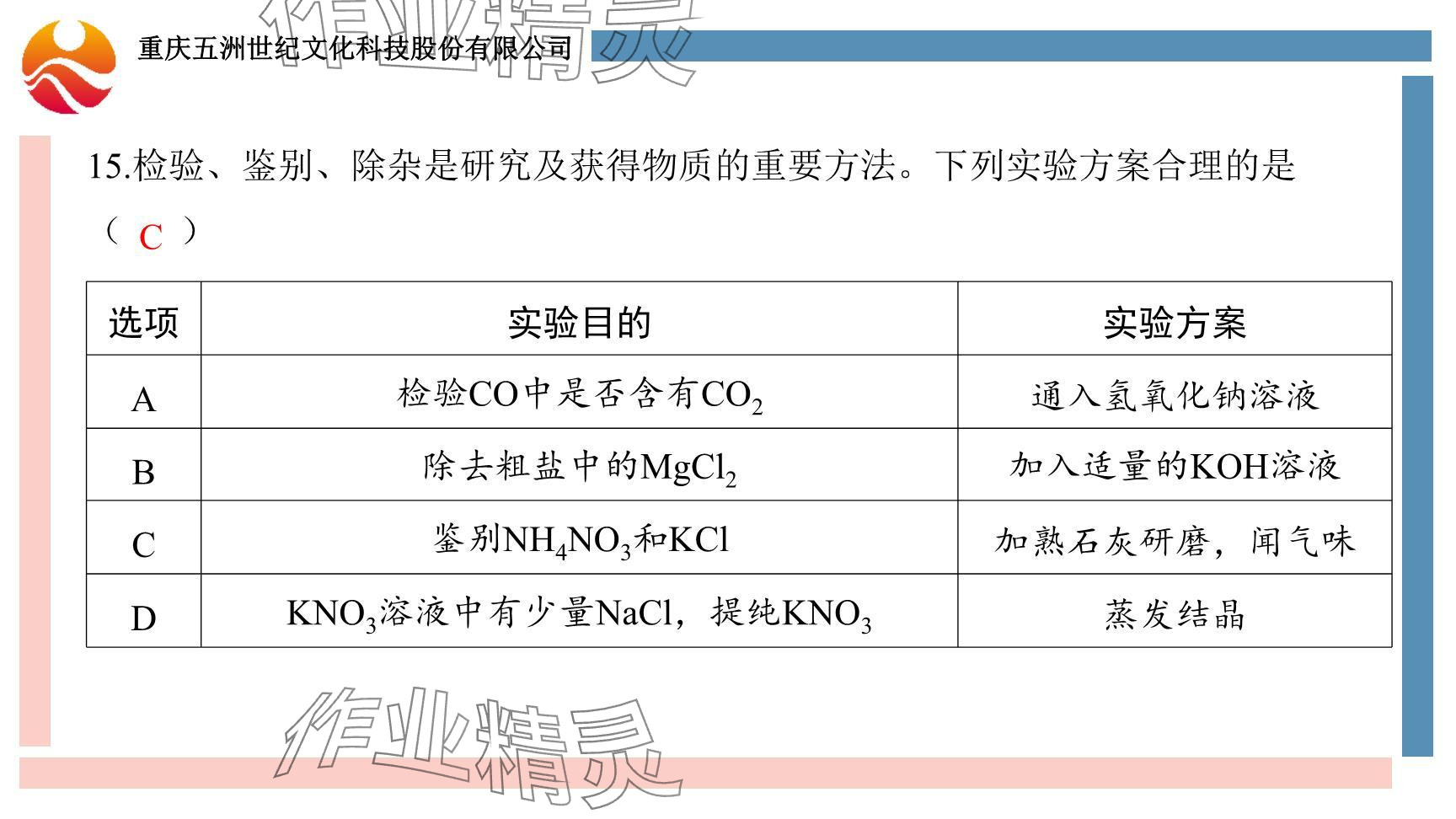 2024年重慶市中考試題分析與復習指導化學 參考答案第15頁