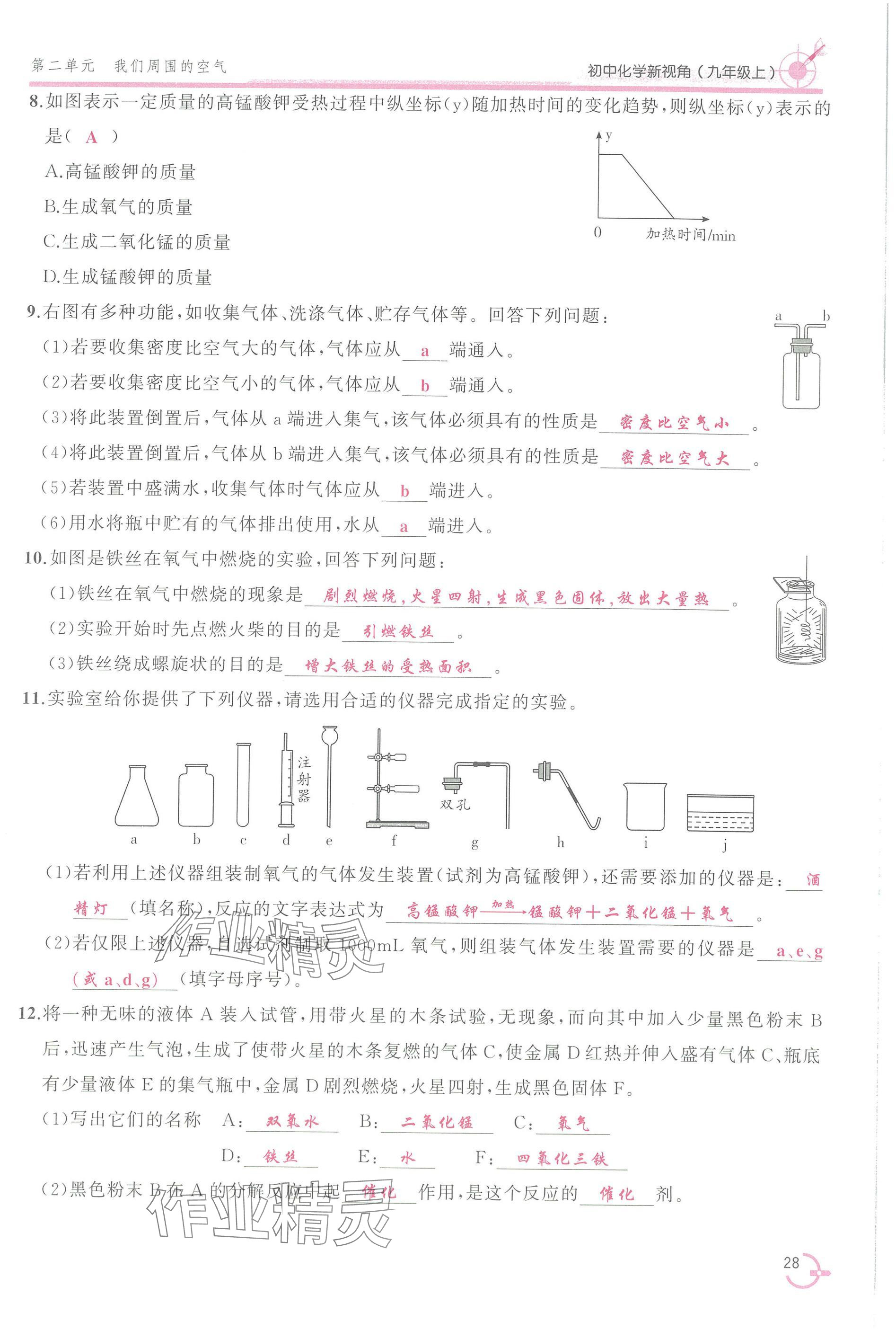 2025年新视角教辅系列丛书九年级化学上册人教版 参考答案第28页