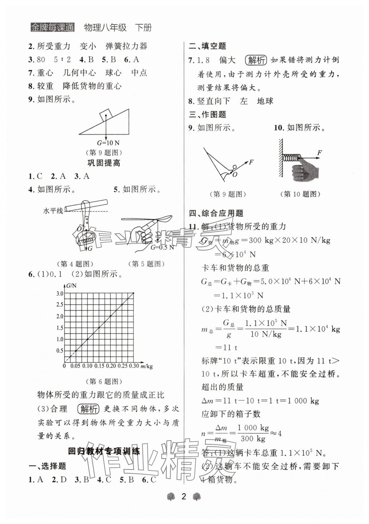 2025年点石成金金牌每课通八年级物理下册人教版辽宁专版 参考答案第2页