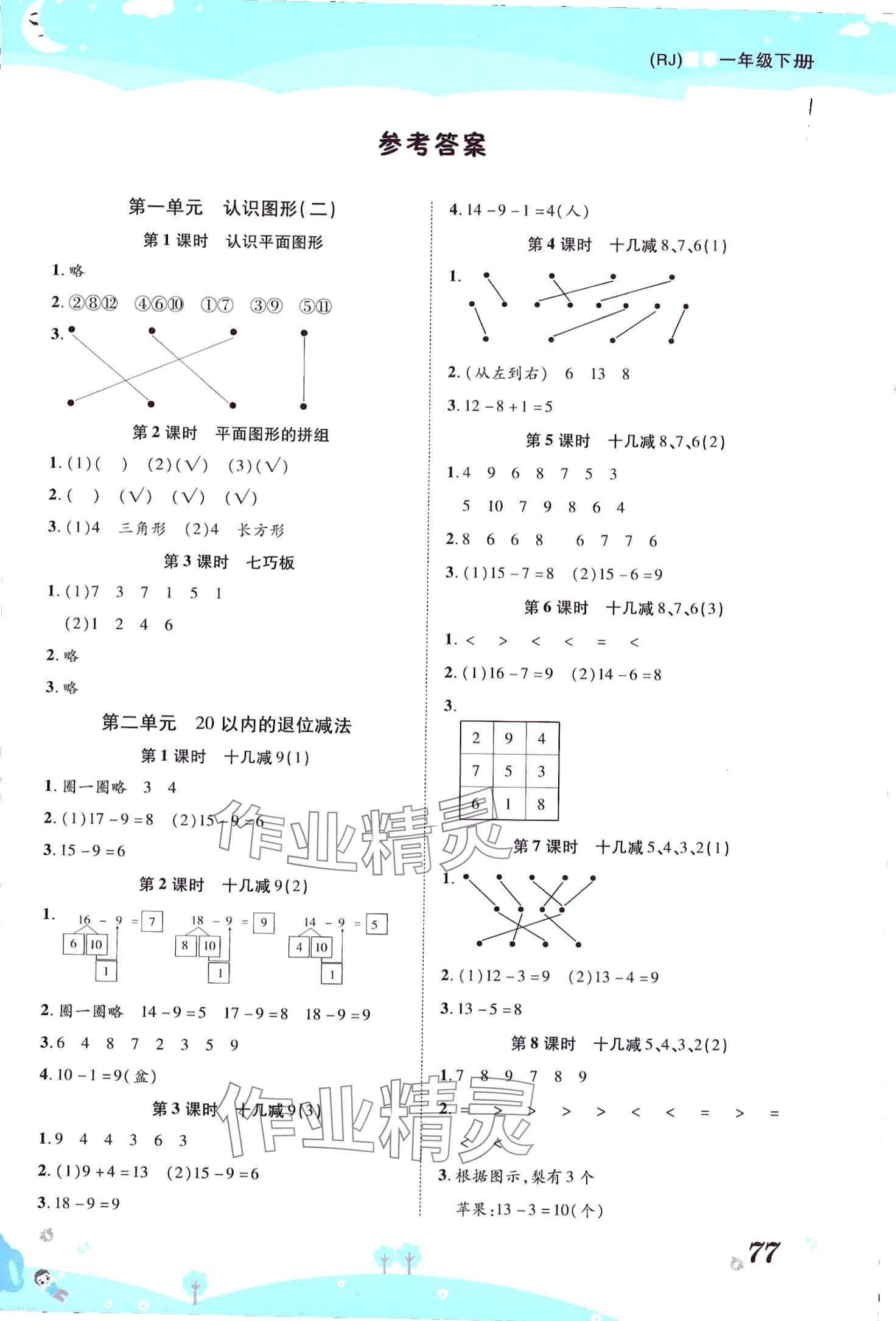 2024年黃岡課課練一年級(jí)數(shù)學(xué)下冊(cè)人教版 第1頁(yè)